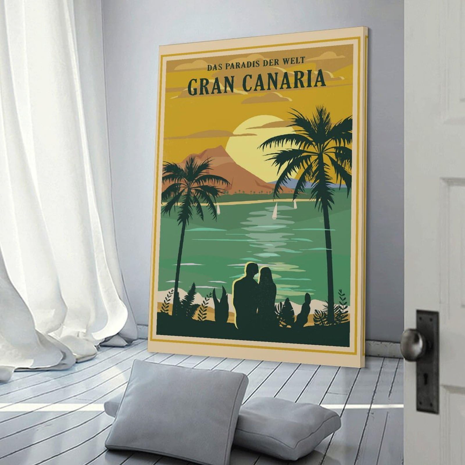 Junmoney Gran Canaria Travel Hanging Wall Art 20x30inch(50x75cm), for Feature Walls in Flats Or Modern Rooms, Home Wall Art for Statement Displays