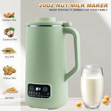 Nut Milk Maker Machine, 20 oz Automatic Milk Machine with 10 Blades, Plant-Based Milk, Oat, Soy, Dairy Beverages, Soy Milk Maker with 12 Hours Timer/Keep Warm/Auto-clean(Green)