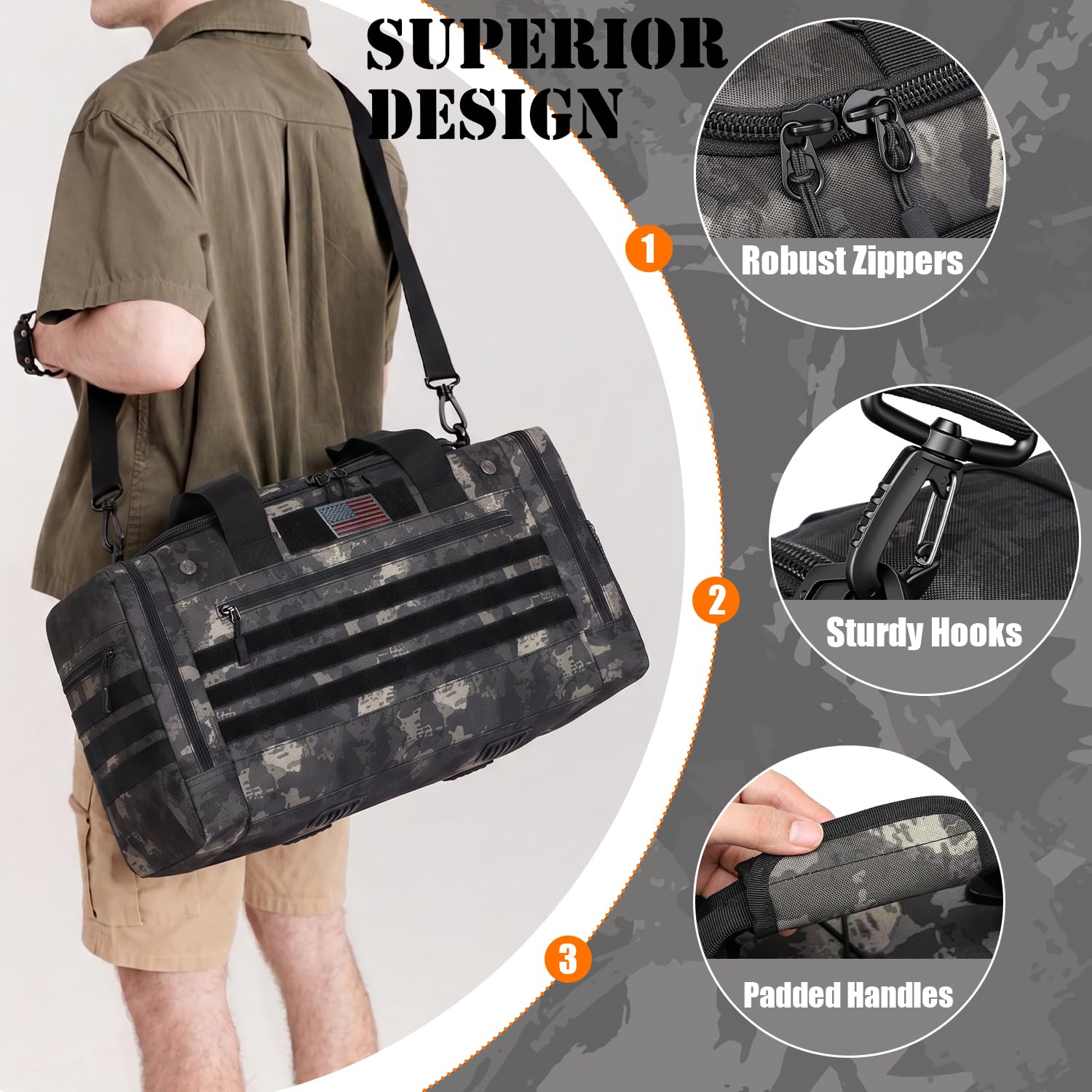 Bolsa de gimnasio de 45 litros para hombres y mujeres, bolsa táctica militar para viajes, fin de semana, gimnasio, entrenamiento, bolsa deportiva grande para hockey, fútbol, béisbol, fútbol y