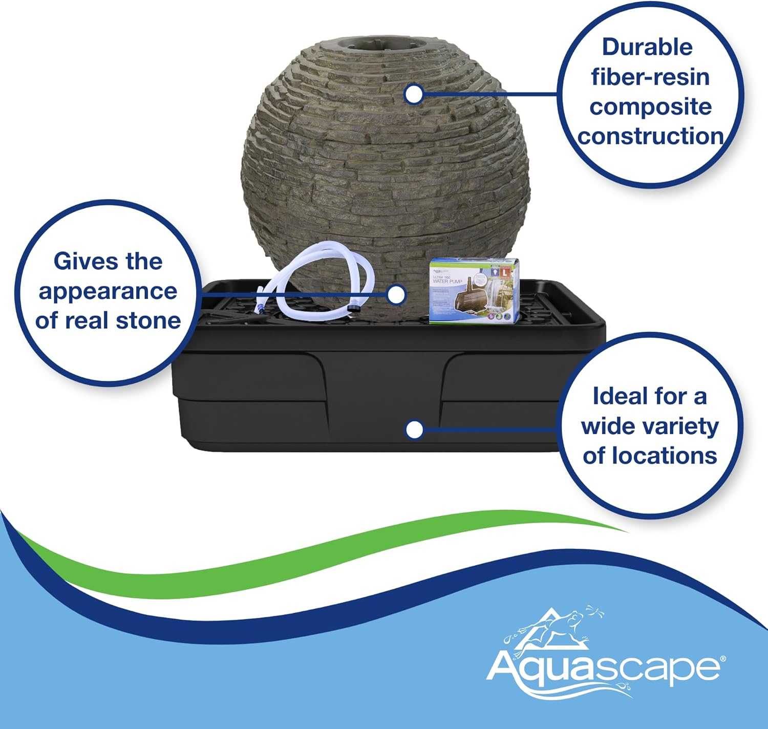 Aquascape Stacked Slate Sphere Water Fountain and Installation Kit for Yard, Landscape, and Garden, Medium | 78290
