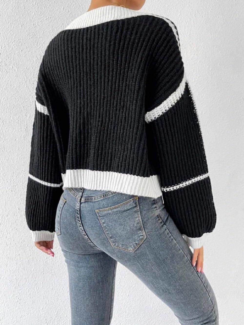 Cárdigan Corto para Mujer Cárdigan de Punto Grueso En Contraste Suéter Corto Abierto para Mujer Abrigo de Punto para Otoño e Invierno Chaqueta de Punto Jerséis Y Tops para Uso Diario.