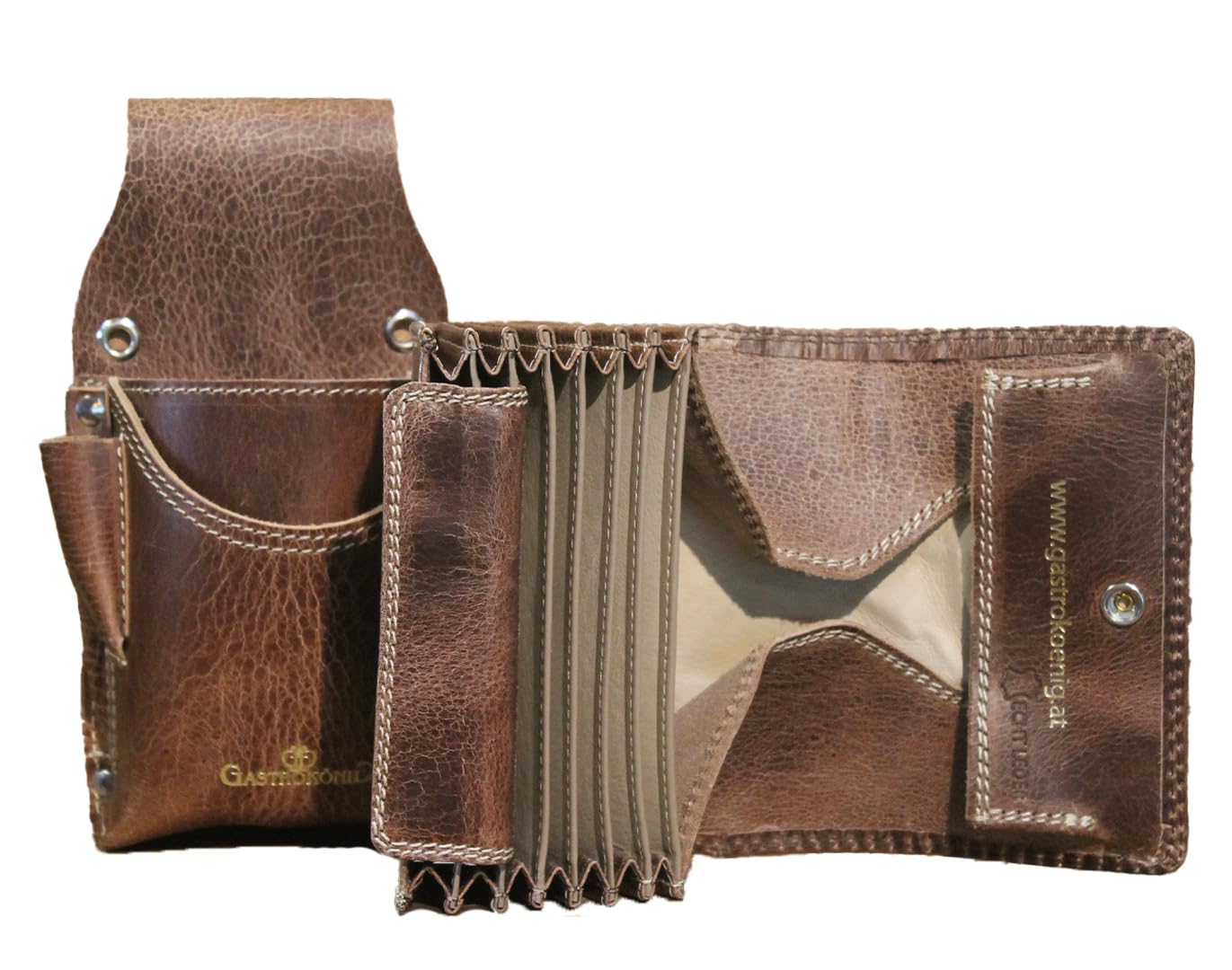 Kellnertaschen-Set, das Original, Garantie lebenslang, Kellnergeldtasche, Kellner-Portemonnaie, Kellnerbörse aus Leder, für Männer und Frauen (Bison Braun Used)