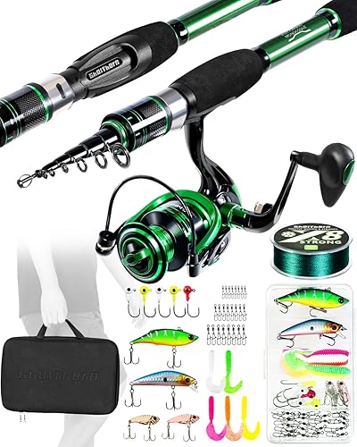 Ghosthorn Combo de caña de pescar y carrete, caña de pescar telescópica de grafito, kit de viaje portátil plegable con bolsa de transporte para