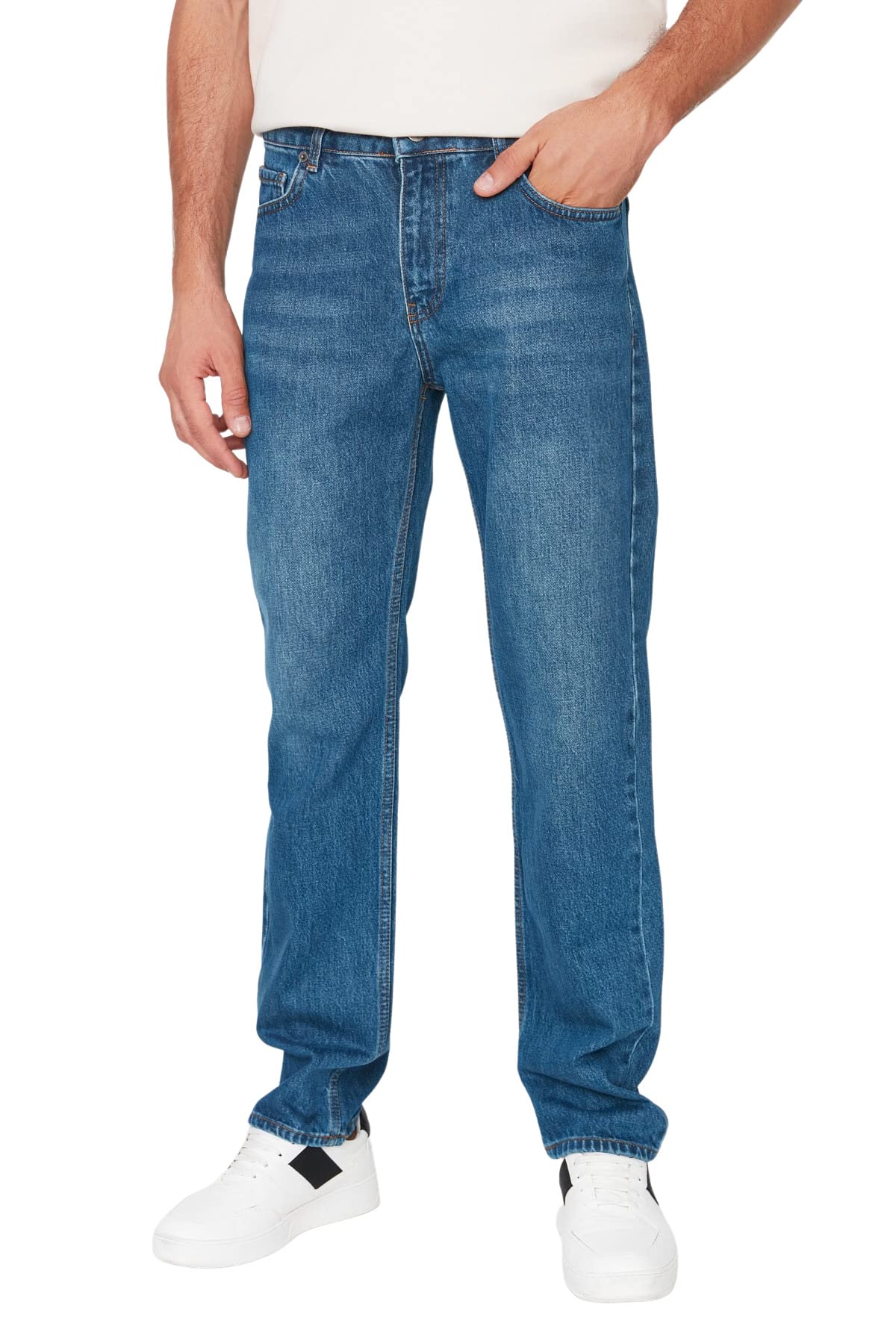 Trendyol Herren Navy Blue Man Normal Waist Straight Jeans, 33
