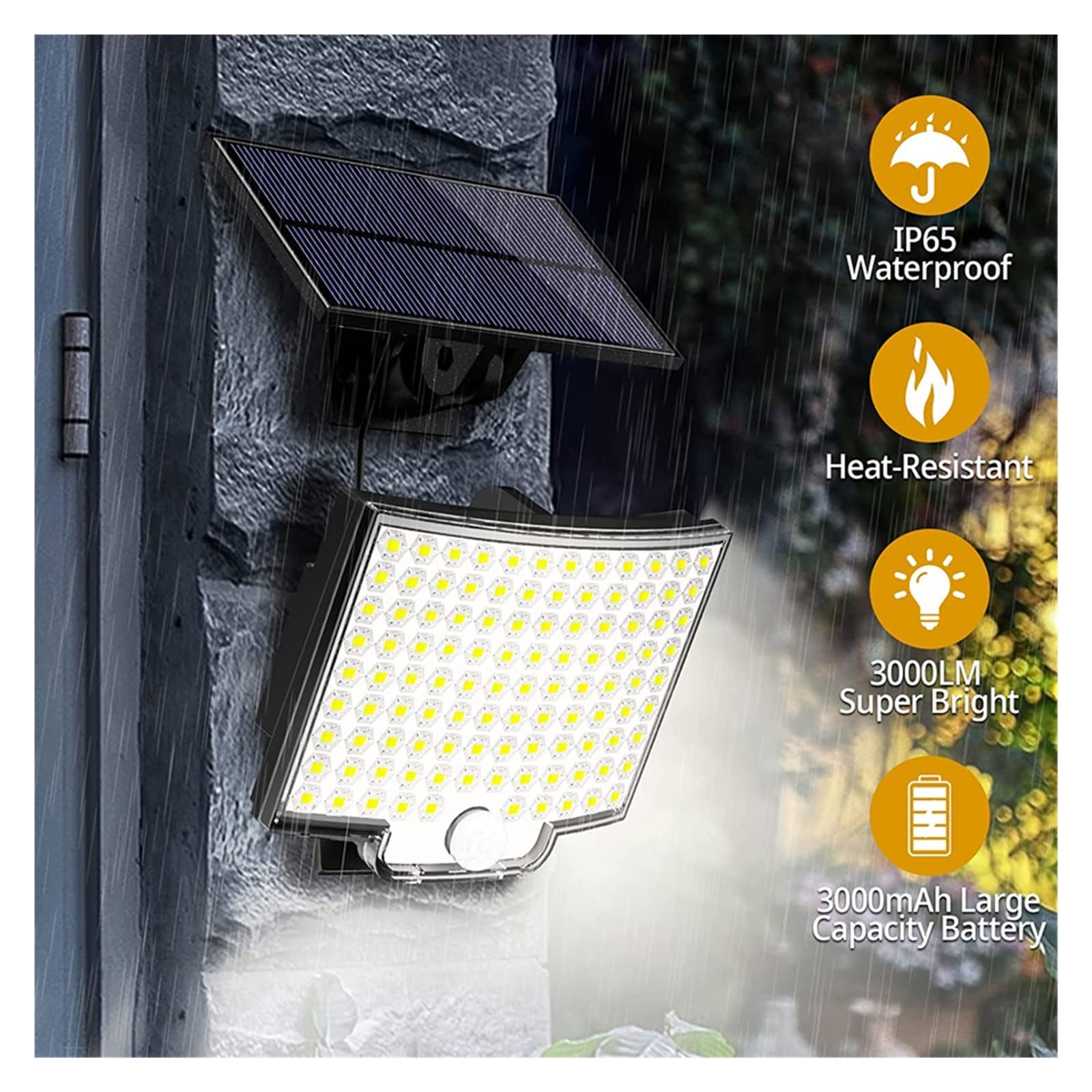 Zewnętrzna lampa solarna, 106 LED Solar Street Lights 328 Reflektory LED IP65 Wodoodporny czujnik ruchu Indukcja ludzka Światła bezpieczeństwa powodzi słonecznej 3 tryby(128LED-2PCS)