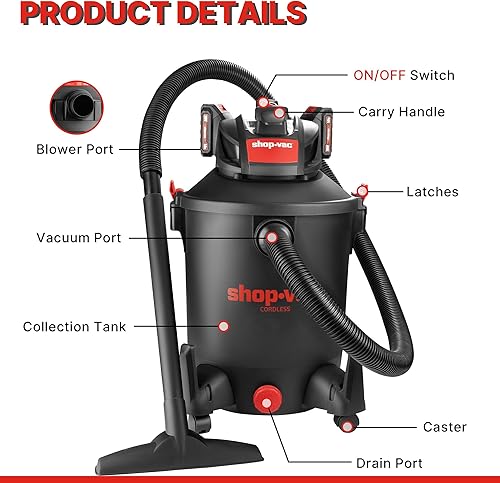 Miniatura 4 de Shop-Vac Aspiradora en seco y húmedo de 10 galones, aspiradora de tienda de 8.0 Kpa de pico con función de soplador, aspiradora inalámbrica para