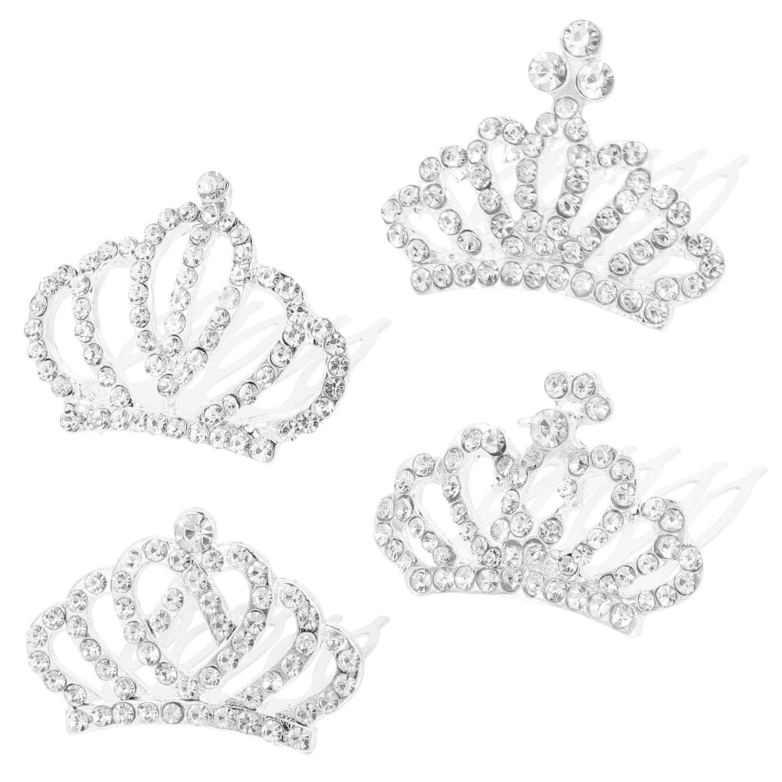 4 Pcs Mini Tiara Crown Hair Clips, Medium Hair Clips Combs for Little Girls Cute Tiaras Small Rhinestone Tiara Clip