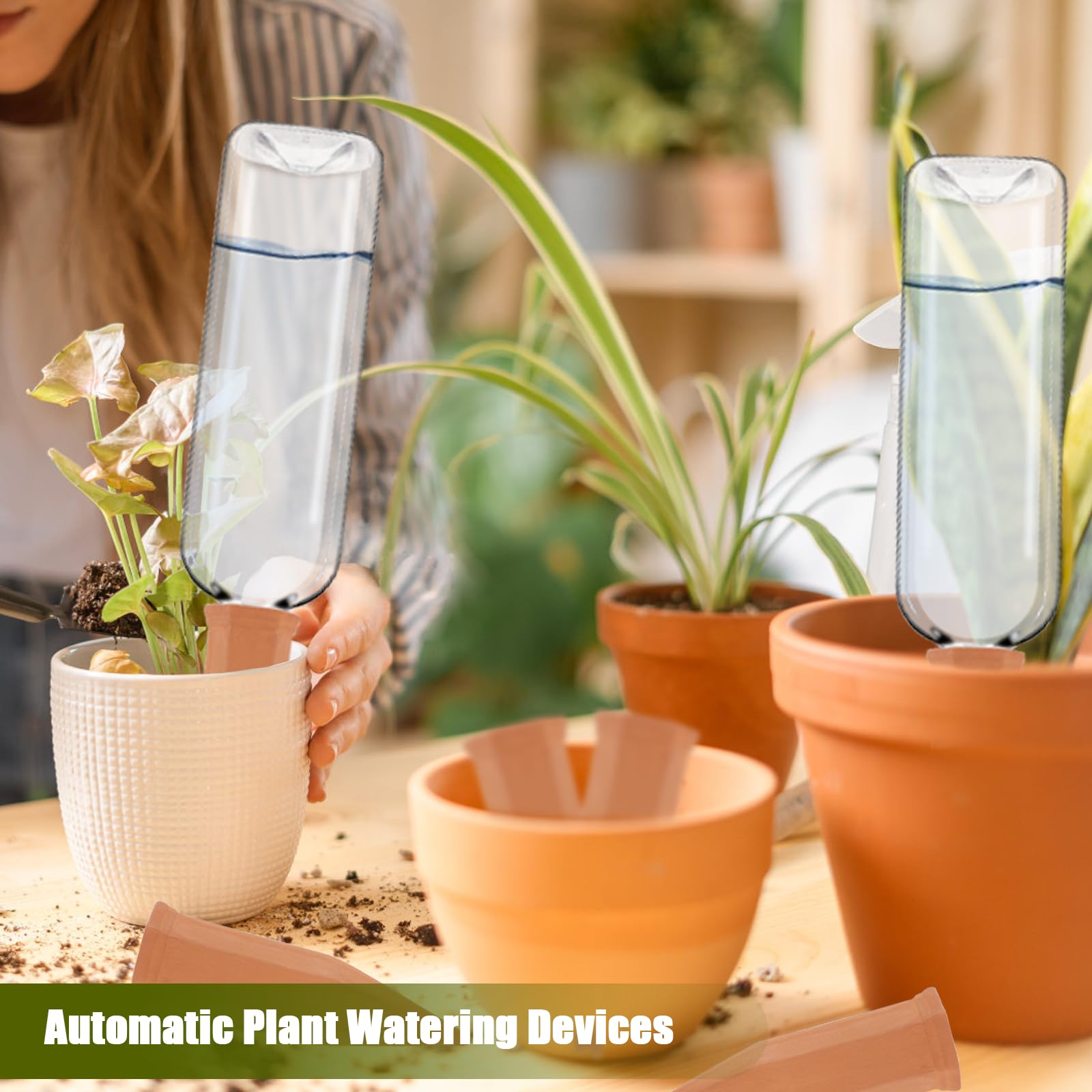 Lot de 8 dispositifs d'arrosage automatique en terre cuite pour plantes avec bouteilles en plastique, à libération lente pour intérieur ou extérieur