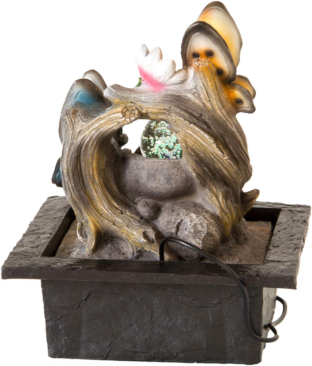 Zimmerbrunnen mit Schmetterling-Motiv, Tischbrunnen mit Pumpe und rotierender Kugel, Wasserspiel