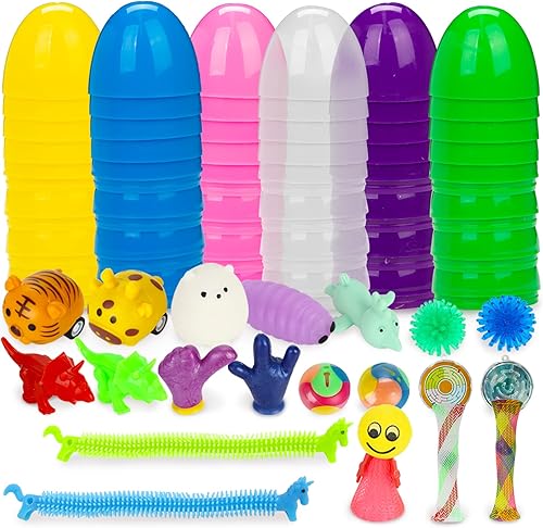 SALLYFASHION 24 huevos de Pascua rellenos con juguetes novedosos para recuerdos de fiesta temática de Pascua, caza de huevos de Pascua, rellenos de