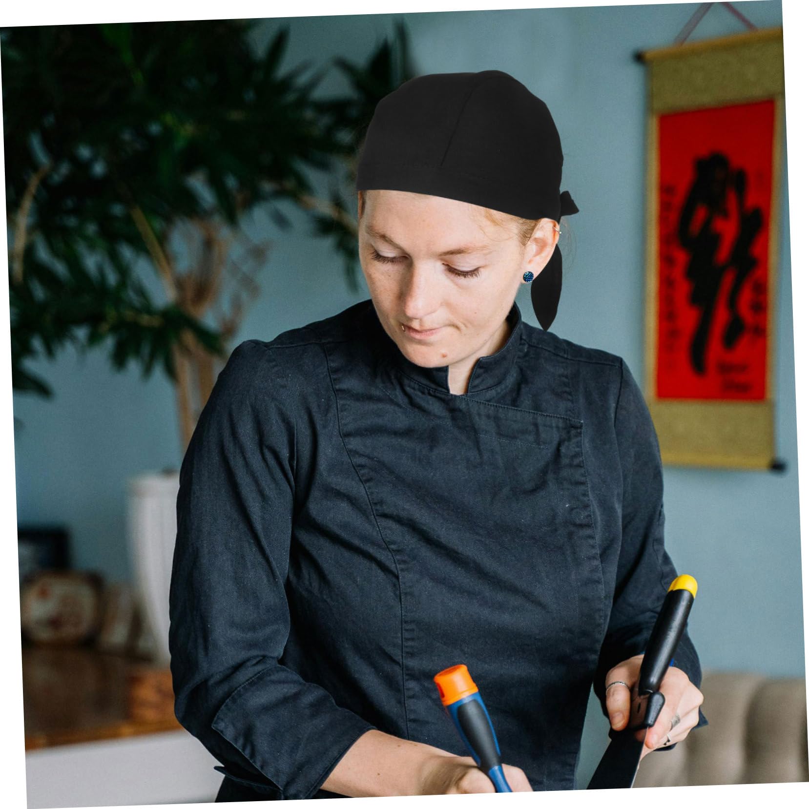 Homoyoyo 6 Gorros de Chef Negros para Cocina y Restaurante, de Algodón Cómodo Que Protege del Aceite, Diseño Clásico y Sencillo para Cocineros y Personal de Servicio