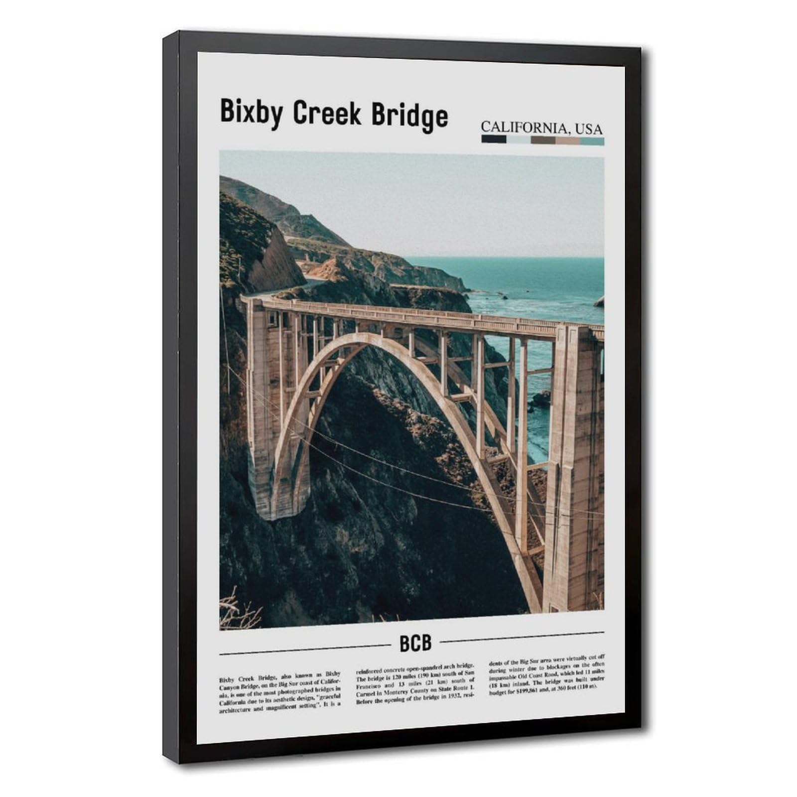 Wcyb Black Frame Bixby Creek Bridge Monterey County California Usa Scenery Travel Prints Posters Canvas Deco Paintings Wall Art For Office Living Room Hangable Frame 8