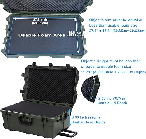 Miniatura 2 de Regetek Funda rígida impermeable, 33 x 21 x 14 pulgadas, funda para equipo con ruedasespuma personalizable, funda de rodillo de engranajes para