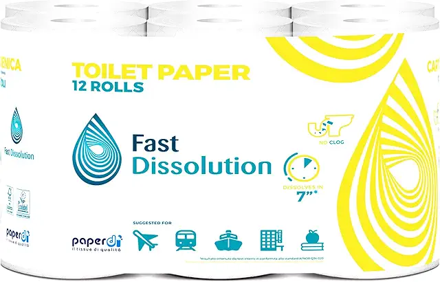 Paperdi Camping Toilettenpapier selbstauflösend in 7 Sekunden, 12 Rollen, hautfreundlich & umweltfreundlich – Perfekt für Camping, Wohnmobile