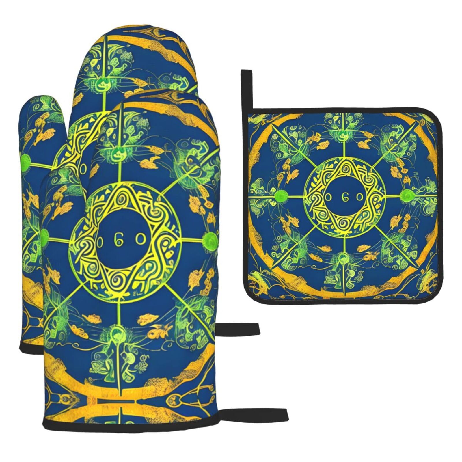 Yin Yang Totem Oven mittens and oven mitts three-piece set suitable for oven, grilling, baking, microwave and home cooking.