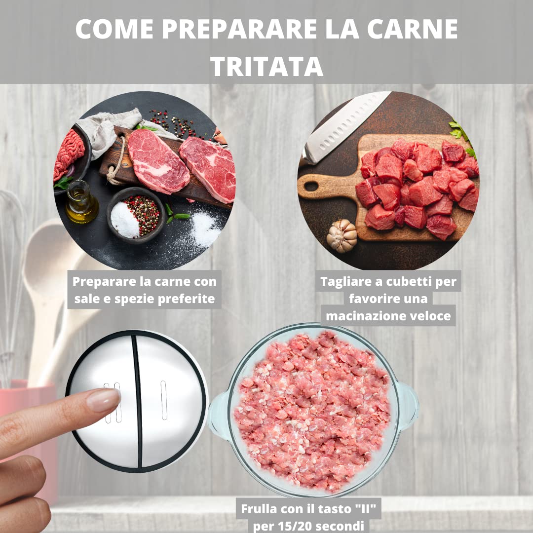 MAKA Tritatutto da Cucina Elettrico Ciotola in Vetro 1.5 Litri Tritacarne Passapomodoro 4 Lame Acciaio Inox 400W Frullatore Piedini Antiscivolo 2 Velocità Ciotola senza BPA Passaverdure Passata