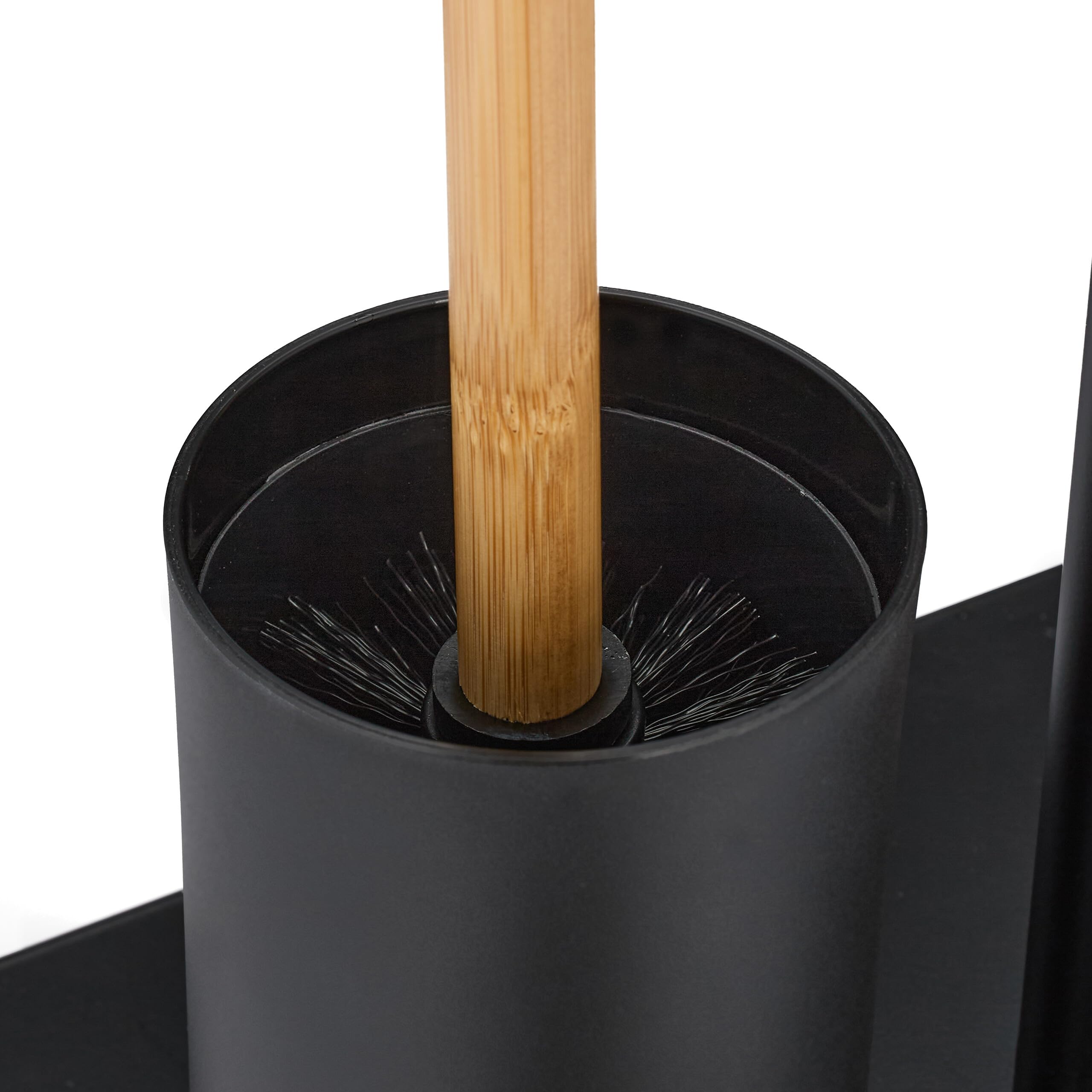 Relaxdays Serviteur WC, Bambou, Fer, Support Non Fixe, Brosse et Porte-Brosse, Noir - Nature