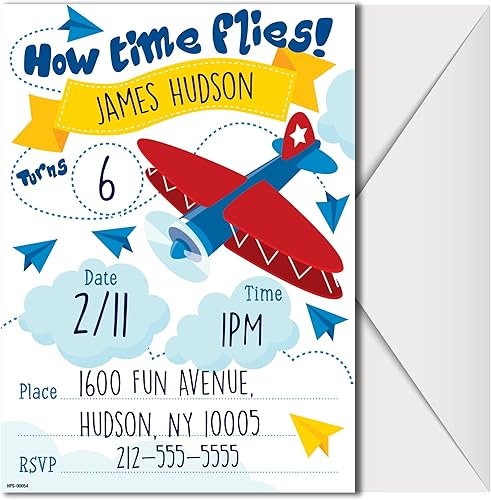 Miniatura 2 de Invitaciones de fiesta de cumpleaños de avión con sobres (paquete de 20) - Invitaciones de fiesta temática de avión para niños, niñas, niños