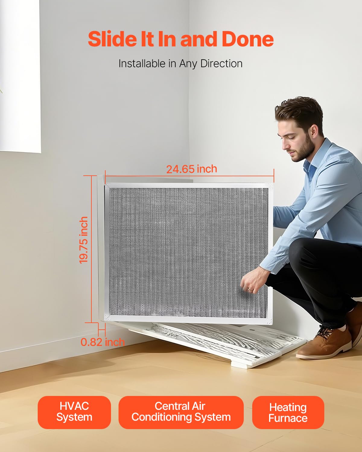VEVOR Elektrostatischer Luftfilter, 501,65x626,11x20,8mm, Ersatz Filter, waschbarer & wiederverwendbarer Aluminium-AC/HVAC-Ofenfilter, MERV 8, lange Lebensdauer, gesünderes Zuhause oder Büro