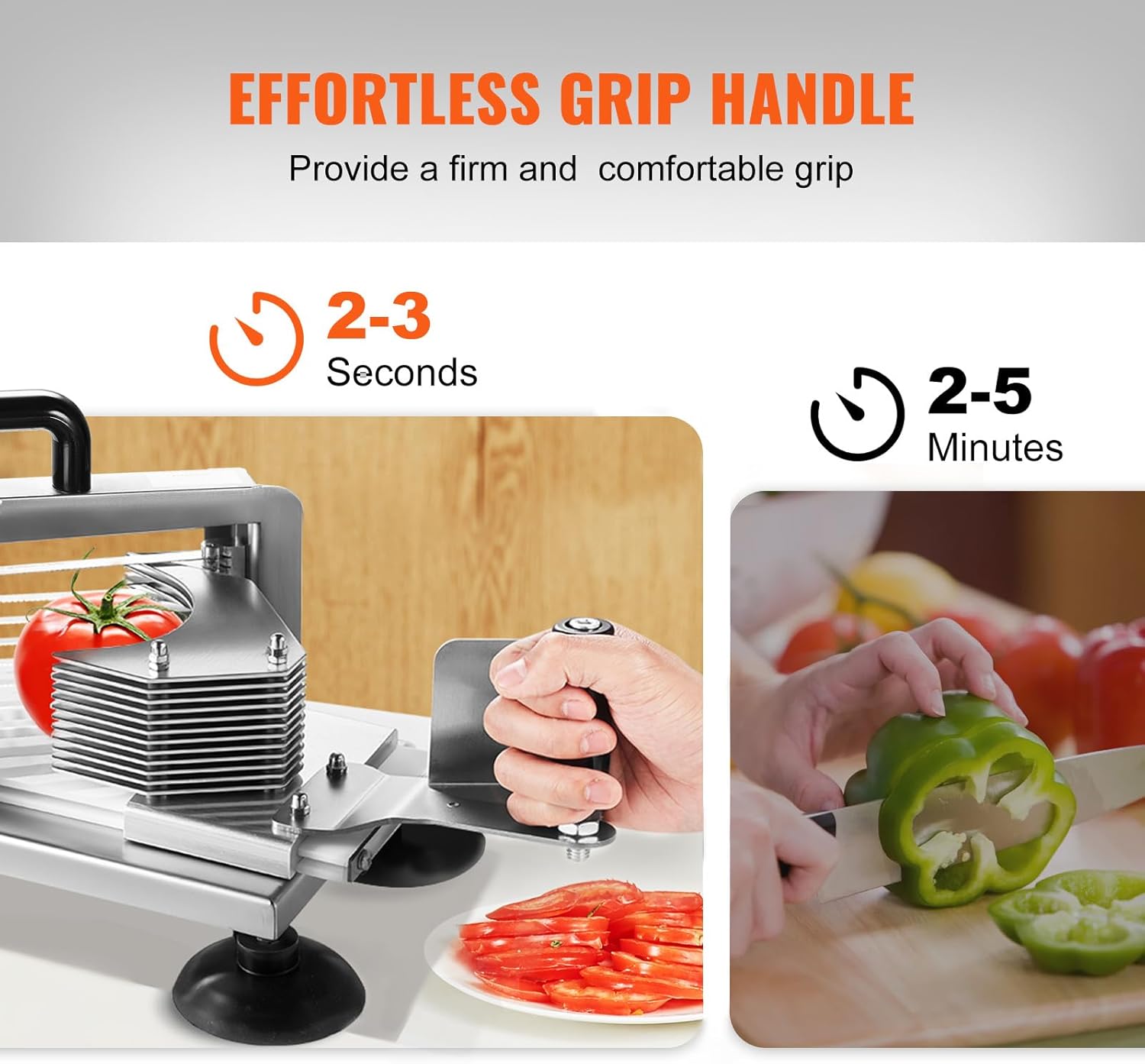 VEVOR Commercial Tomato Slicer, 3/8 inch Tomato Cutter Slicer, Stainless Steel Heavy Duty Tomato Slicer Machine, Manual with Non-slip Feet, for Cutting Tomatoes, Cucumbers, Bananas