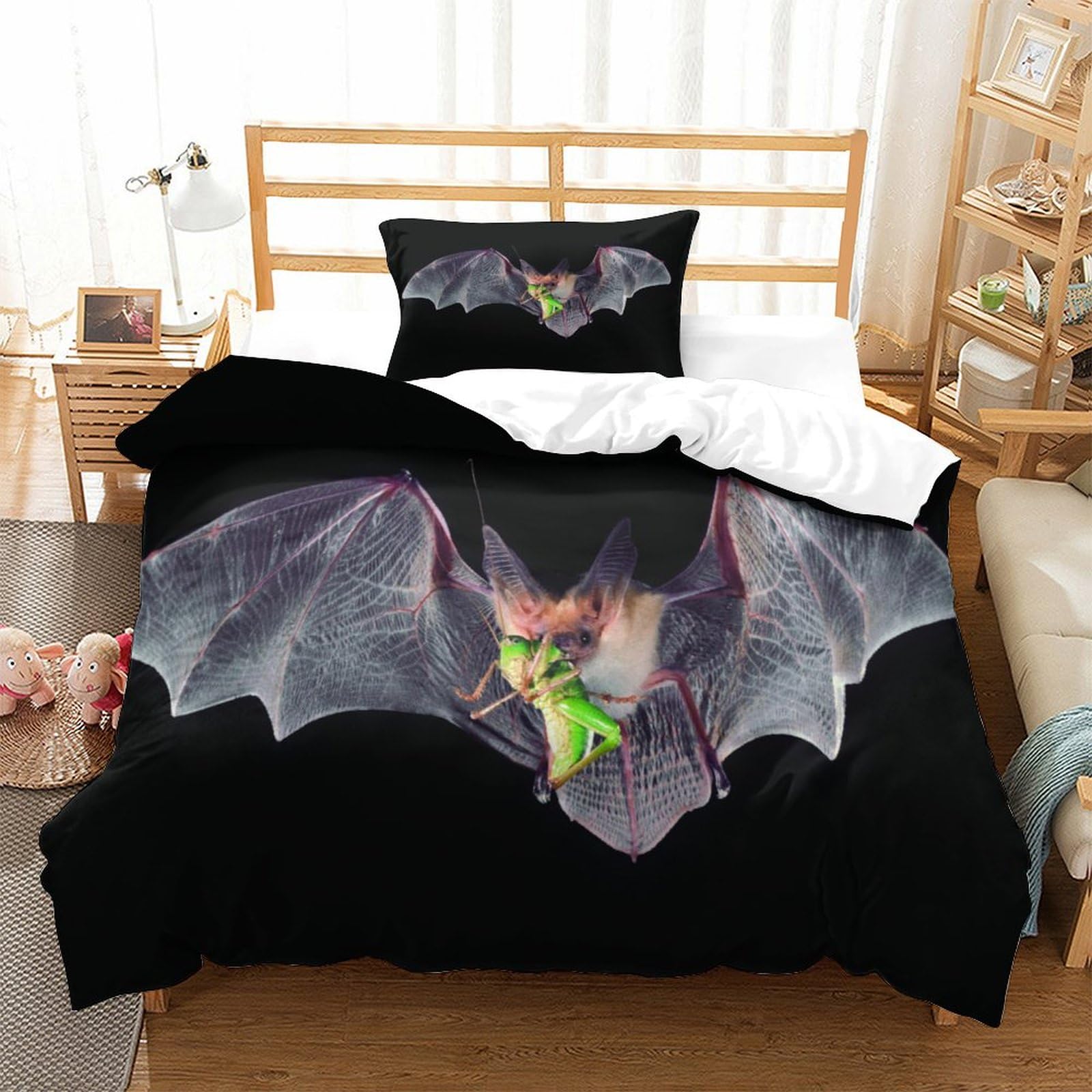 P1S9U7W5Y Gothic Bat 3D Printed Duvet Cover Set 3pcs Microfiber Bat Bedding Set Single