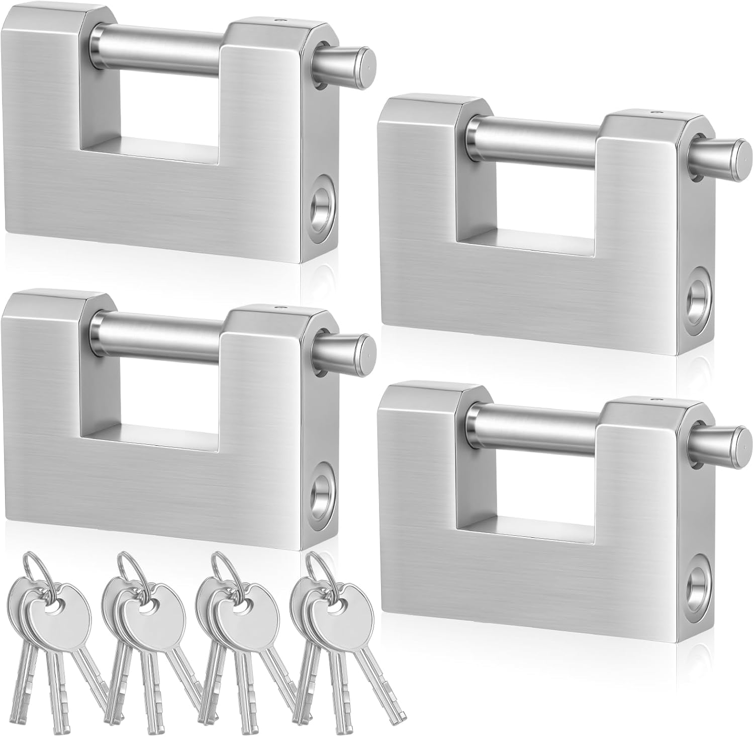 Blulu 4 Pack Shipping Container Locks Stainless Steel D-Shaped Padlock with Keys Heavy Duty Lock for Garage Door, Storage Unit, Motorbike, Shed Garage, Silver Blulu 4 Pack Shipping Container Locks Stainless Steel D-Shaped Padlock with Keys Heavy Duty Lock for Garage Door, Storage Unit, Motorbike, Shed Garage, Silver