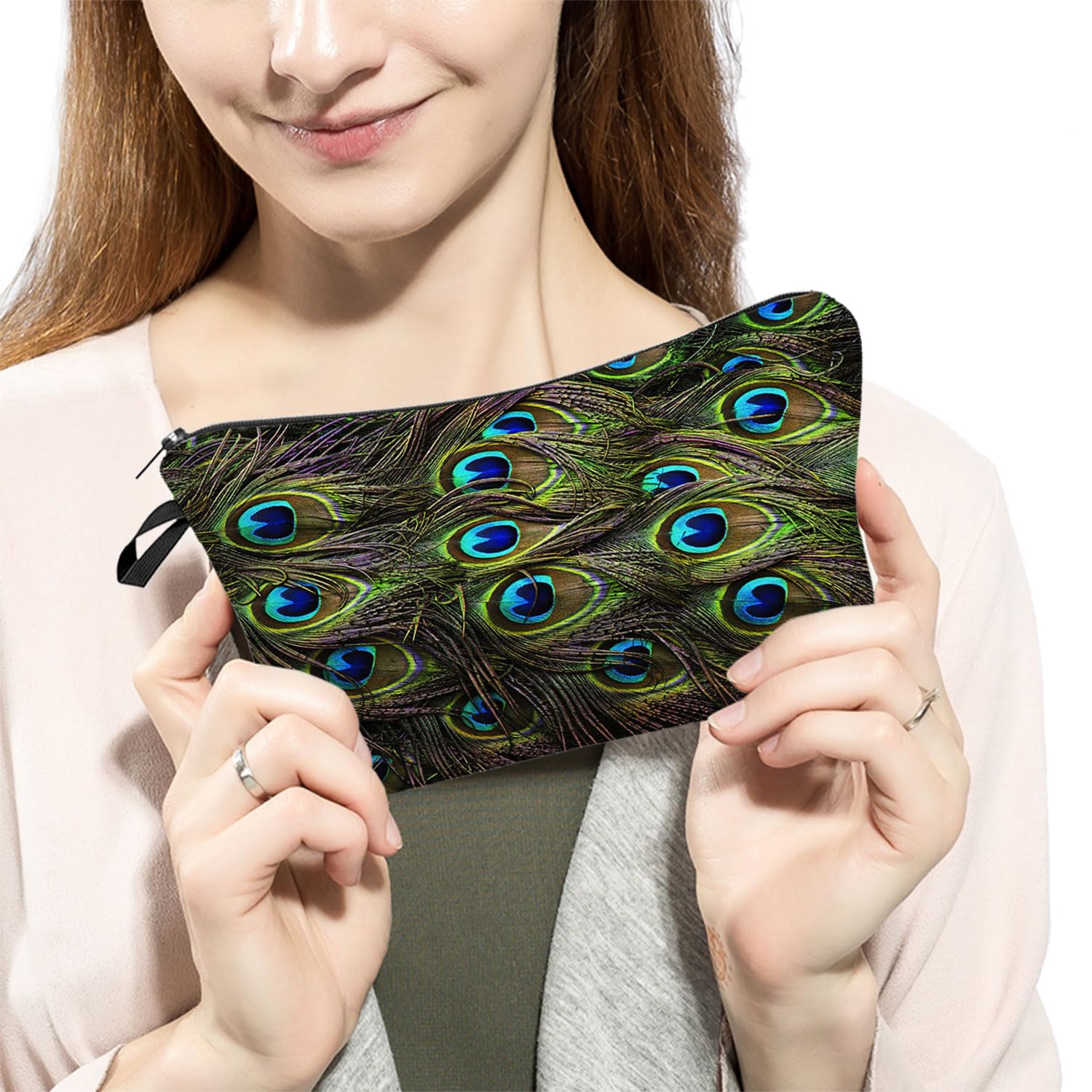 Livel lhood Hz1520 Damen Reisetasche mit Federmuster, bedruckte Kosmetiktasche, Make-up-Tasche, kleine Tasche, Geschenk für Frauen, HZ1520, Blumenmuster