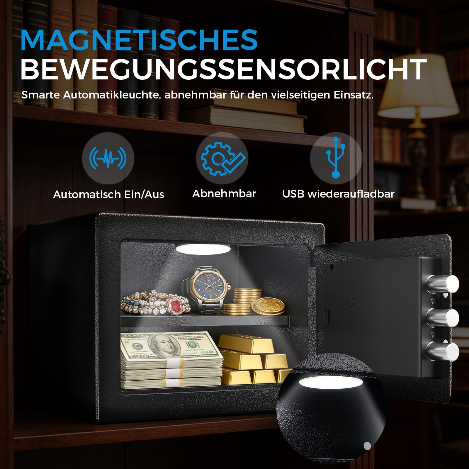 GTPLAYER Tresor für Zuhause, Feuerfester Wasserdichter Mini Sicherheitstresor mit Fingerabdruck, Zahlencode, Notschlüssel & Alarmfunktion – Elektronische Verriegelung für Bargeld Dokumente (12L)