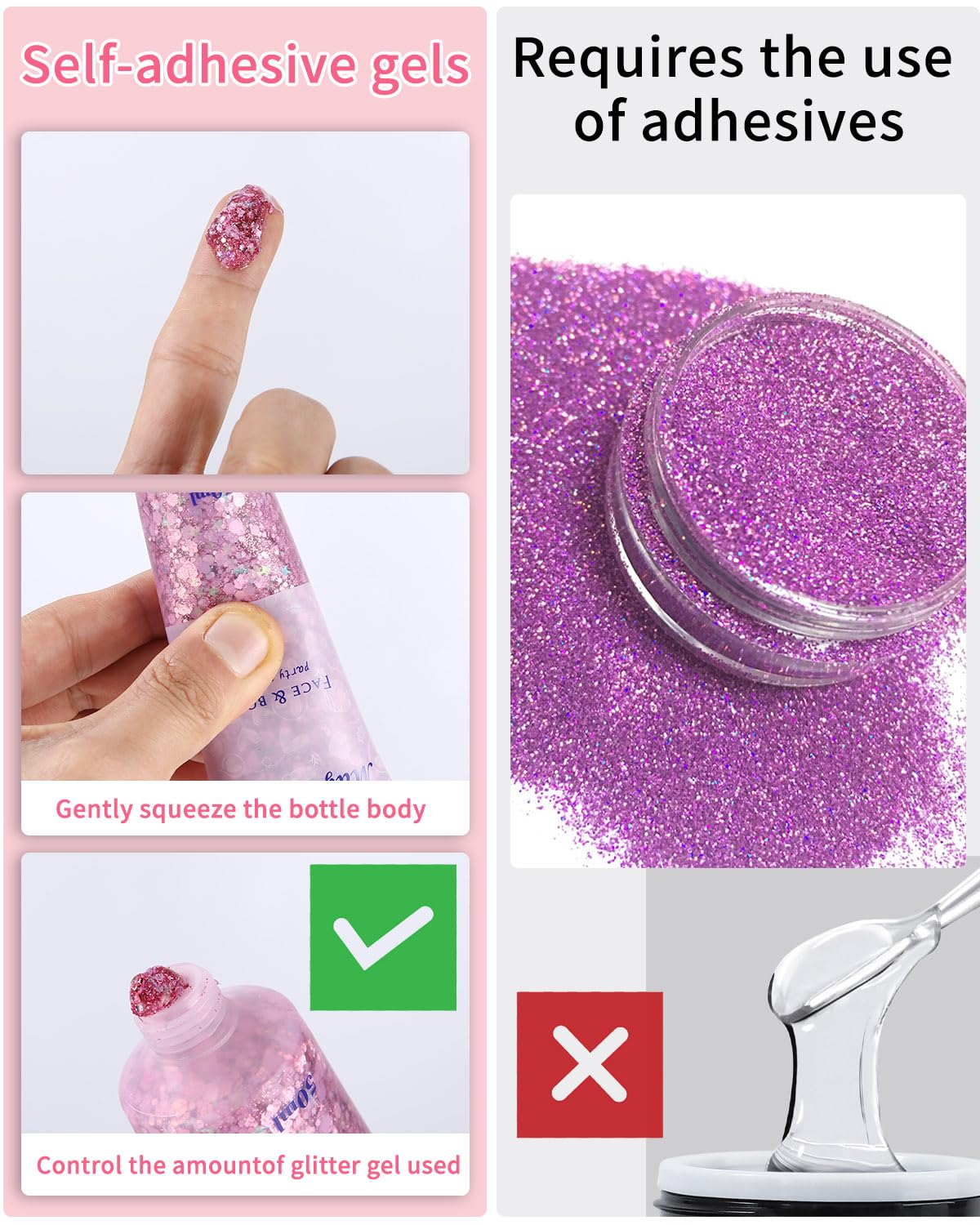 Chunky - 6 pezzi gel glitter corpo per trucco festival - glitter liquido per viso, capelli, labbra, unghie (50 ml)
