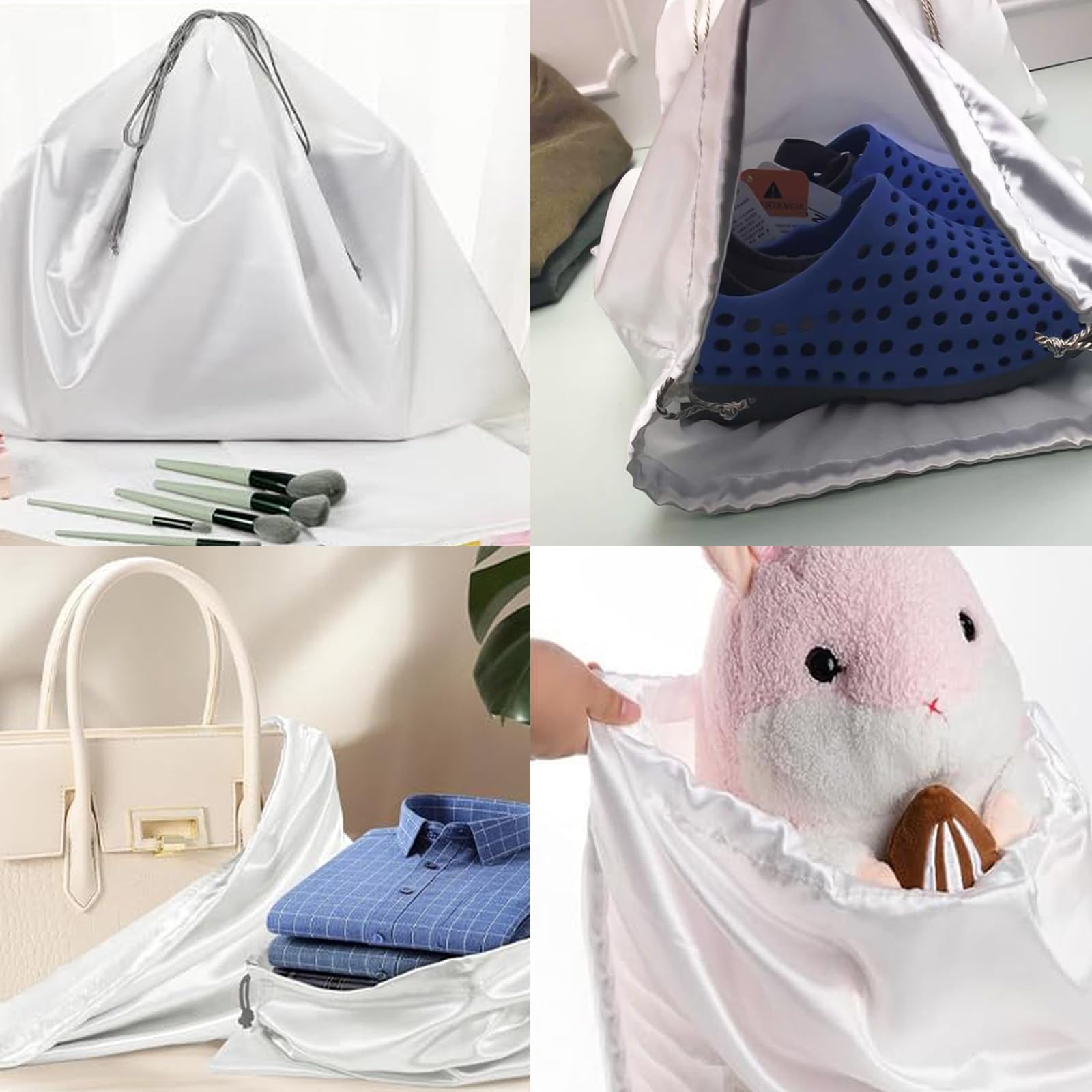 10 Pz Sacchetti con Coulisse Antipolvere In Seta, Sacchetti con Coulisse Antipolvere 50 * 40cm, Sacchetti Calzature per Viaggiare, Impermeabile Scarpe Borse, Con 20 Etichette da Appendere, Bianco