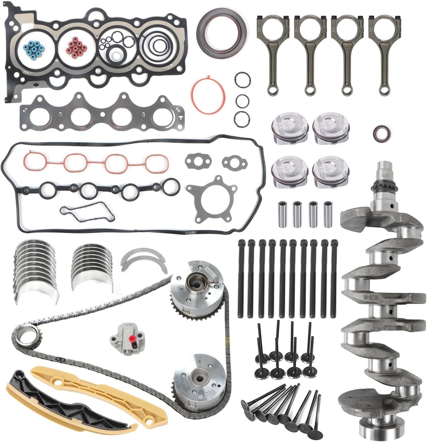 G4FD 1.6 Engine Overhaul Rebuild Kit Fits for Hyundai Accent Elantra Kona Sonata Tucson Veloster, for Kia Forte Optima Rio Seltos Soul 1.6L L4 DOHC (16 VALVE) OE 23110-2B610 243502B600