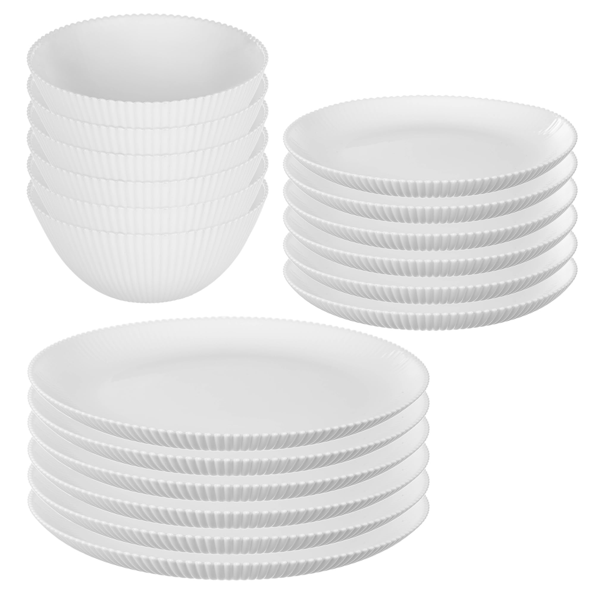 KADAX Vajilla para 6 personas, 18 piezas, de cristal opal blanco, con cuencos para sopa, platos llanos y platos de postre, apto para lavavajillas (blanco)