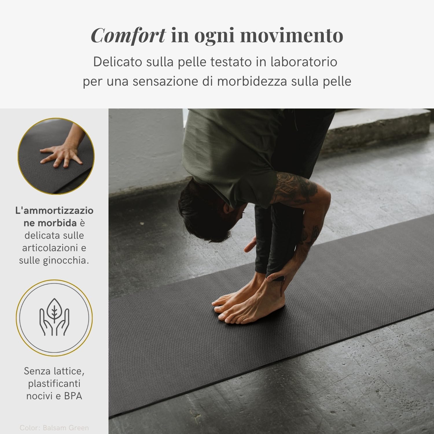 LOTUSCRAFTS Tappetino yoga antiscivolo, modello Mudra Studio, standard o XL, certificato OEKO TEX®, perfetto tappetino yogas versatile per yoga o pilates