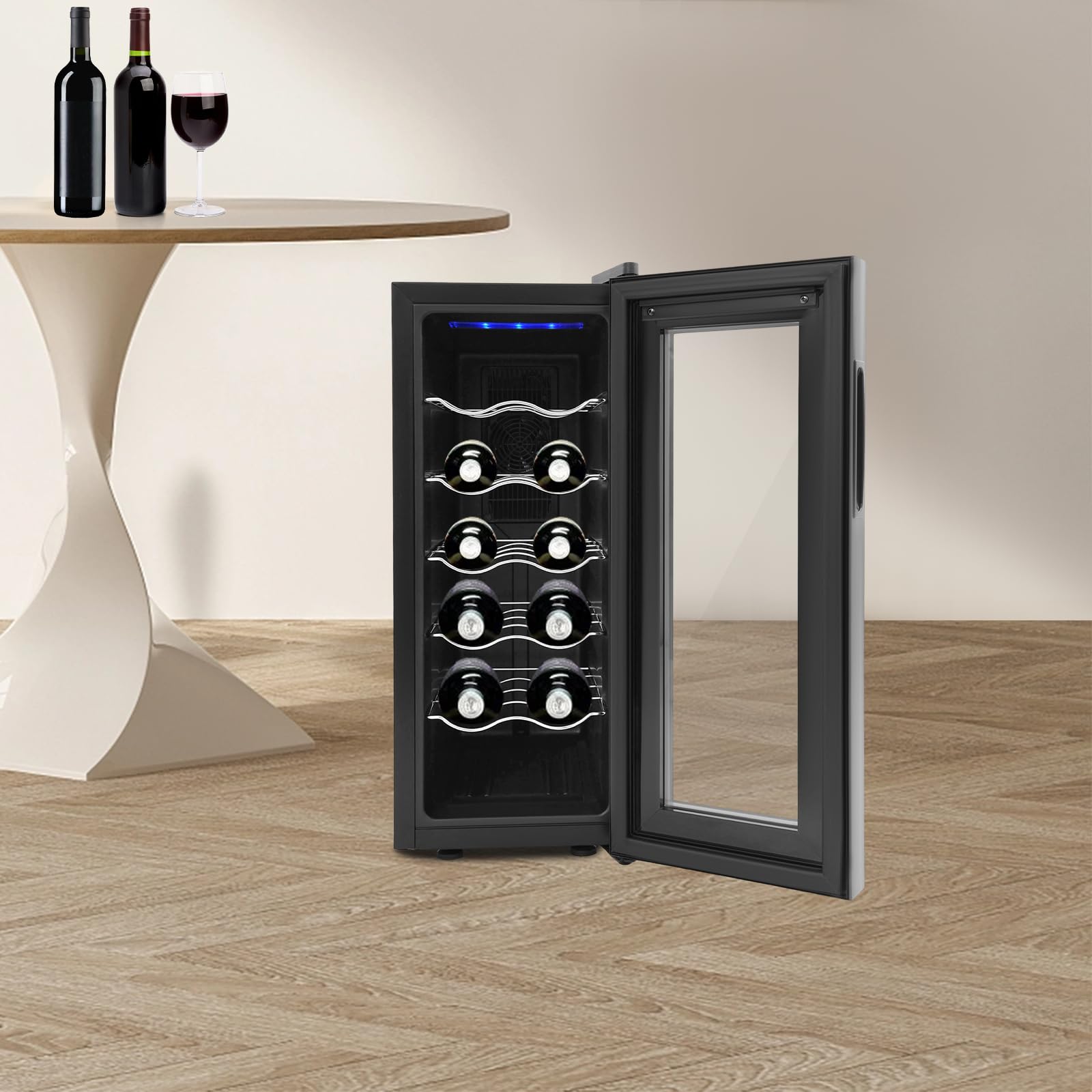 Réfrigérateur à vin 33 L 12 bouteilles éclairage LED porte en verre 12-18 °C