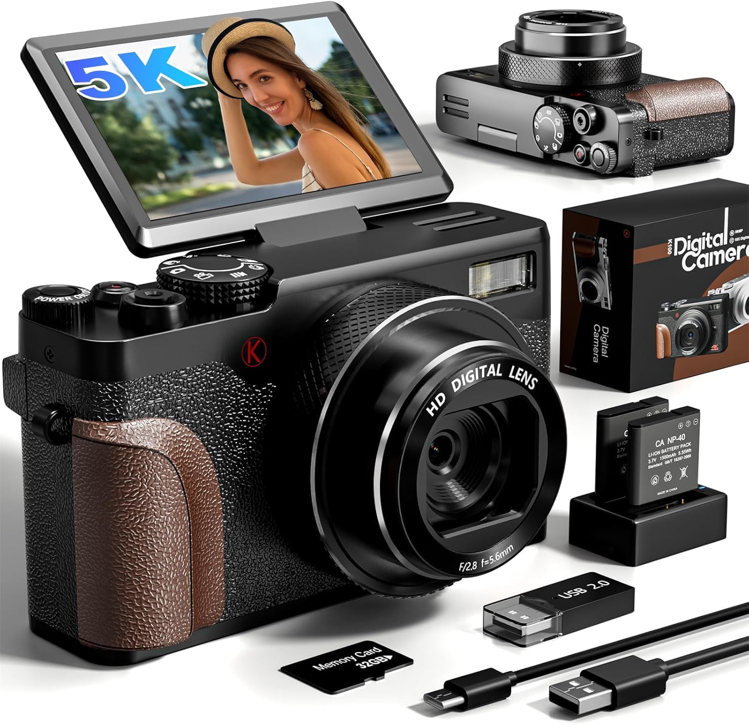 5K 64MP Digital Camera for Photography & YouTube Vlogging - 18X Zoom UHD Autofocus Video Camera with 3" 180° Flip Screen, 64GB TF Card & 2 Batteries - Compact Travel-picture-34