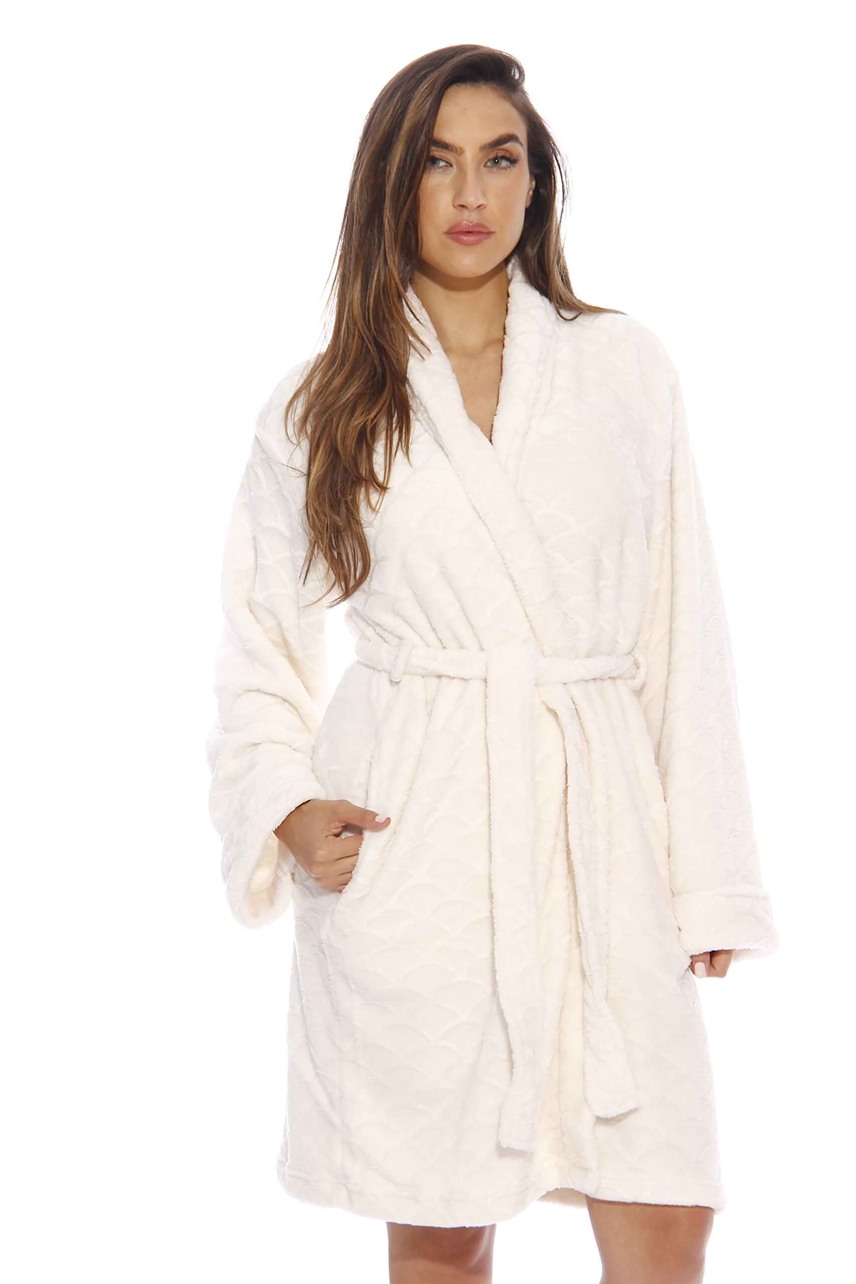 Just Love Women's Plush Fleece Bathrobe, Shawl Collar Jacquard Robe with Tie Belt
