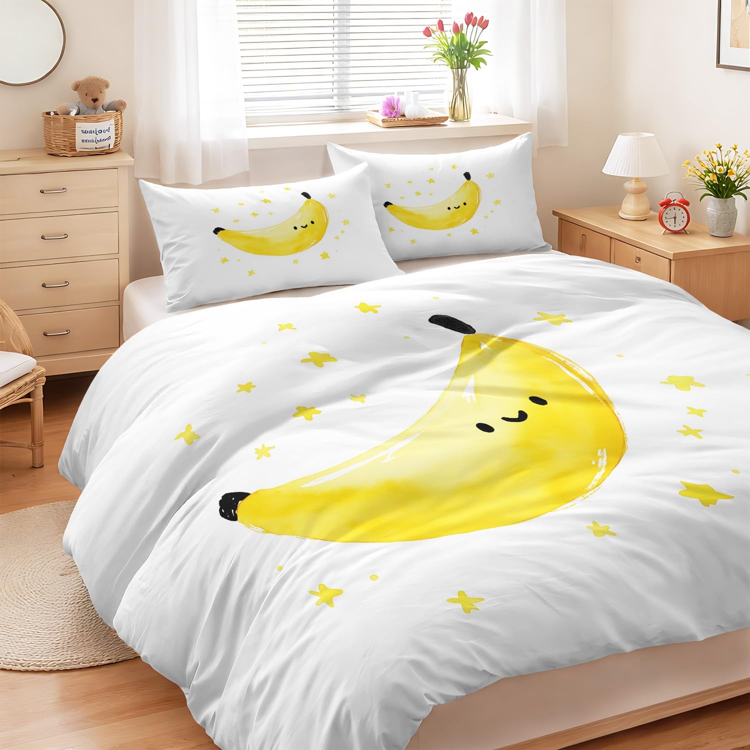 Banana Libro per bambini Copripiumino Cartoon Illustrazione Divertente Carino Copripiuminos, Acquerello Disegno a mano Educativo Facile da pulire, 150x200 Copripiumino Bianco für Ragazze & Ragazzi