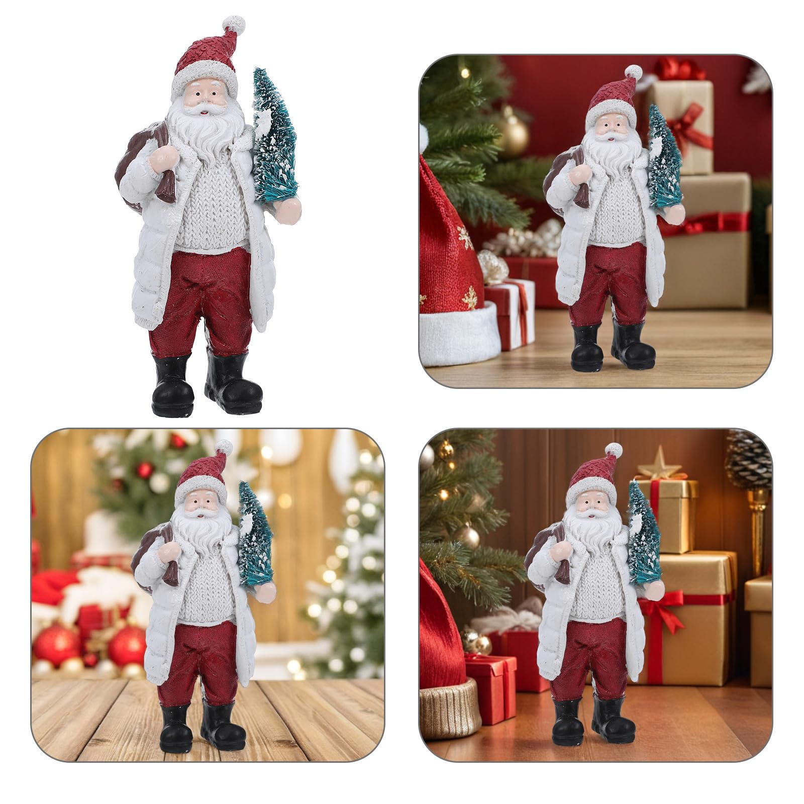 FRCOLOR 2 Piezas Adorno Navideño de Papá Noel de Resina con Árbol y Bolsa
