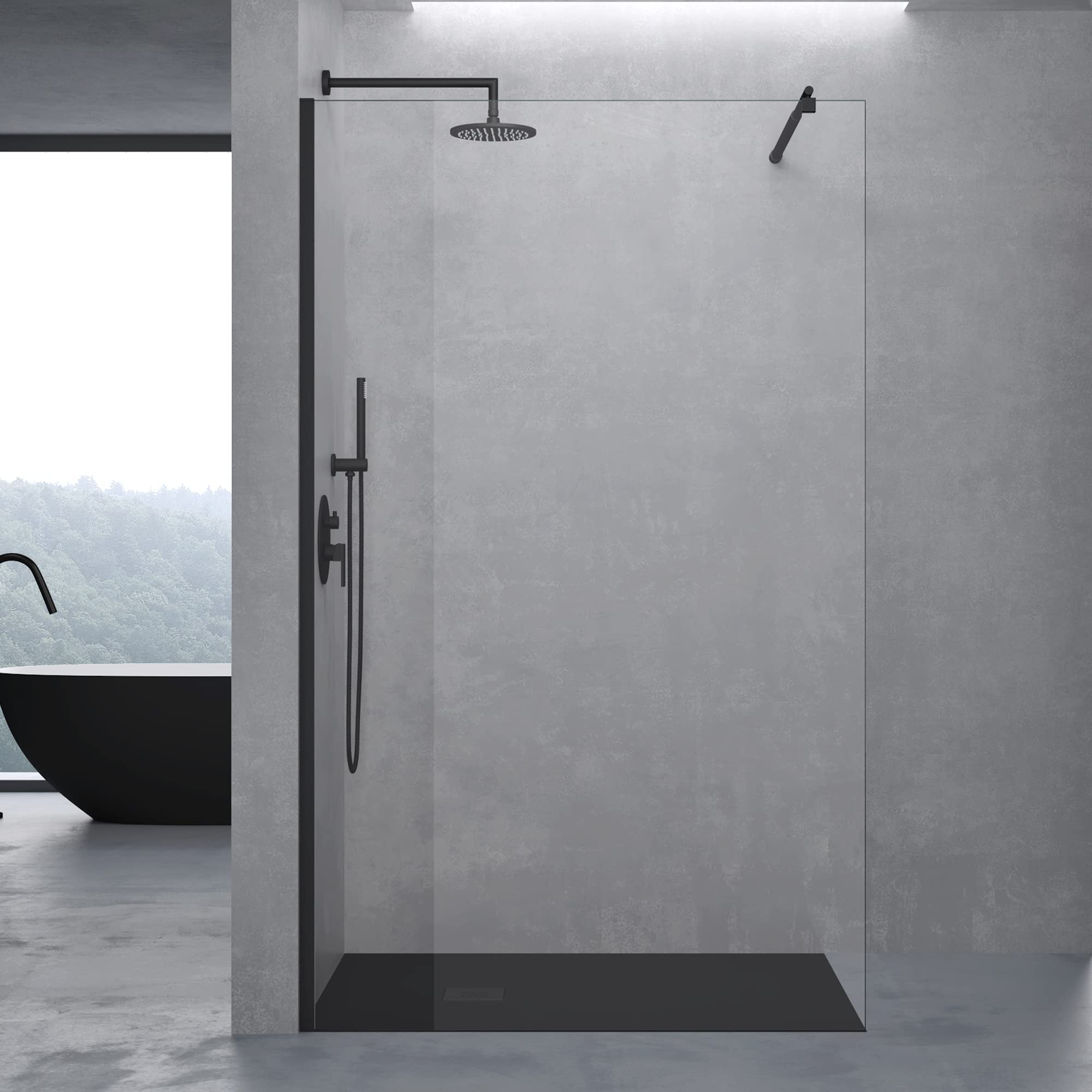 doporro Paroi de Douche à l'Italienne Transparent 120cm Verre Trempé 10mm | Pare-douche en Verre de Sécurité, Paroi 120x200cm, Stabilisateur Rond en Acier Inoxydable, Profilé Noir, Bremen02K