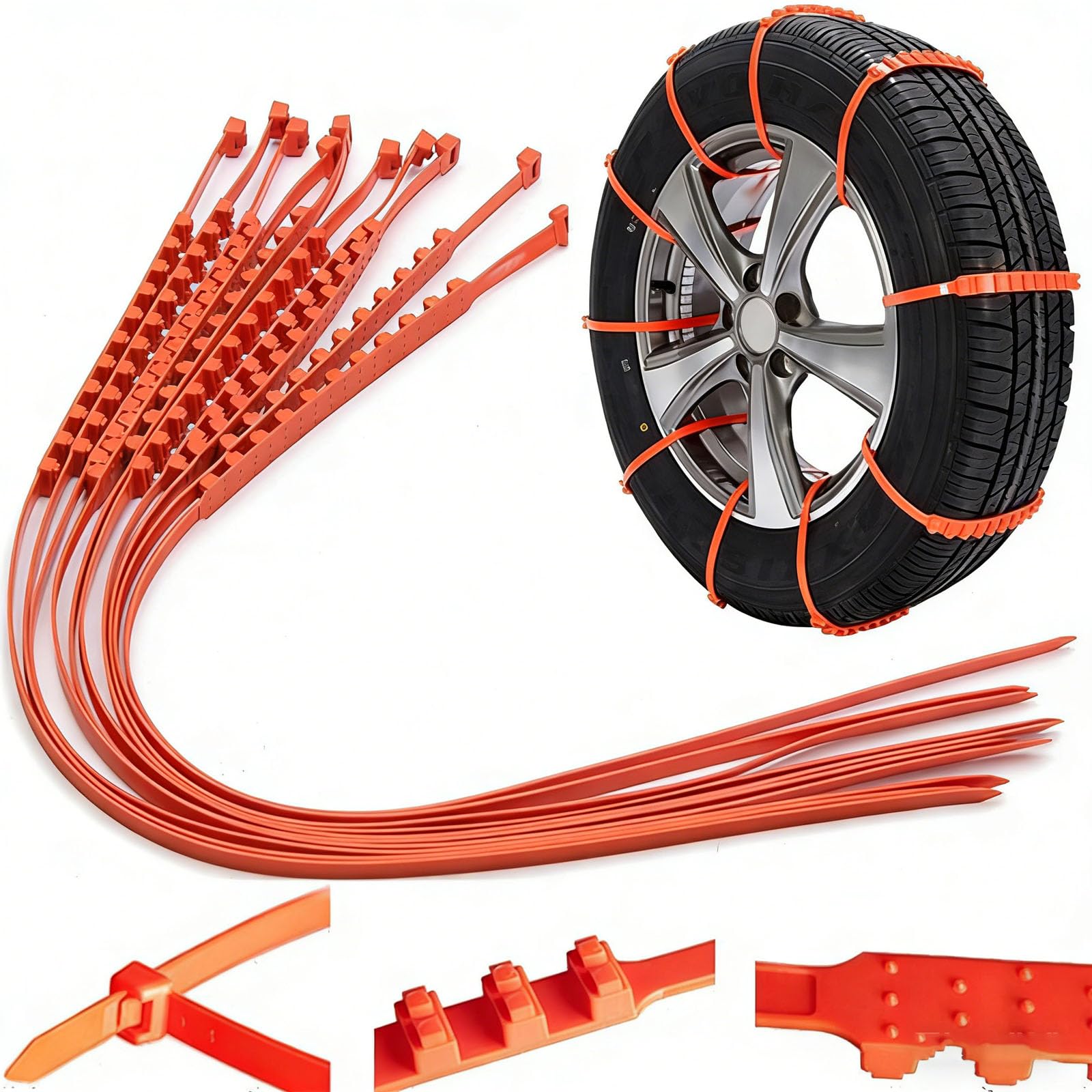 Universelle wiederverwendbare rutschfeste Nylon-Reifenketten, rutschfeste Kabelbinder, universell einstellbare Notfall-Schneereifenkette, für PKWs, SUVs, Pickups, Schnee, Eis und Schlamm (20pcs)