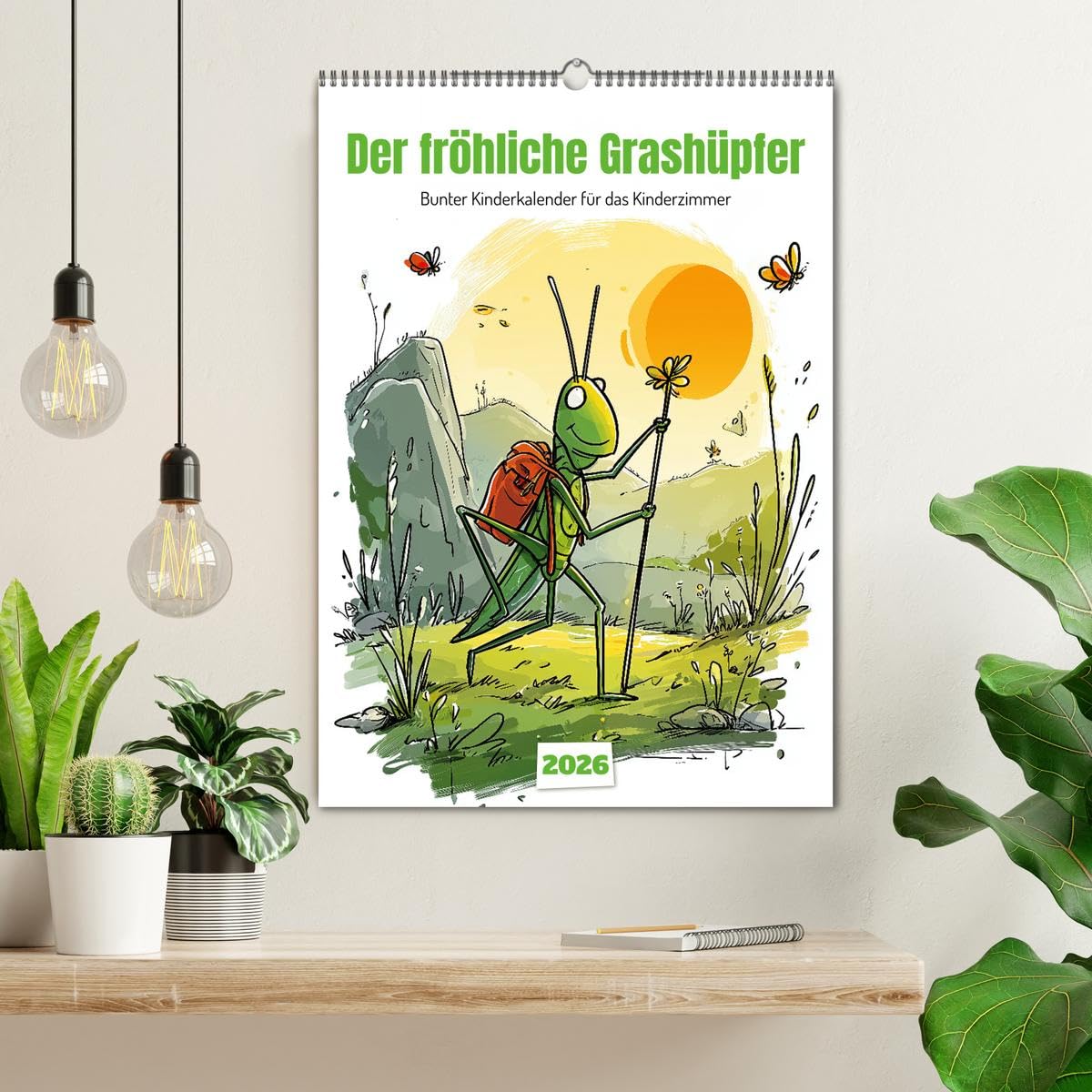Der fröhliche Grashüpfer - bunter Kinderkalender für das Kinderzimmer (Wandkalender 2026 DIN A2 hoch), CALVENDO Monatskalender: Fröhlicher ... und ein tolles Geschenk. (CALVENDO Tiere)