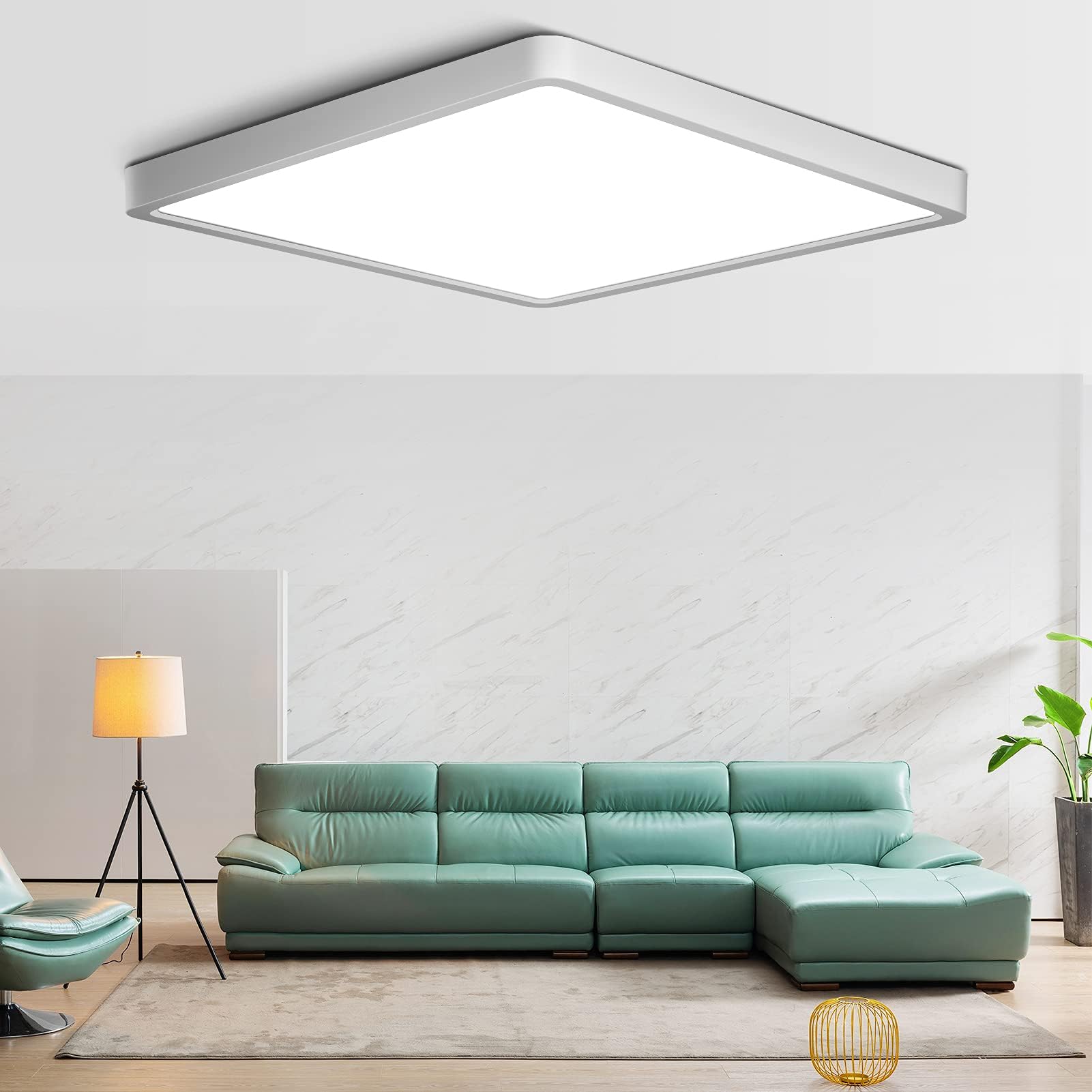 LightingWill 12Inch 24W Square LED Ceiling Light Fixtures, Flush Mount, Modern, White, 6000K Cold White, 3200LM, Kitchen, Bathroom, Bedroom