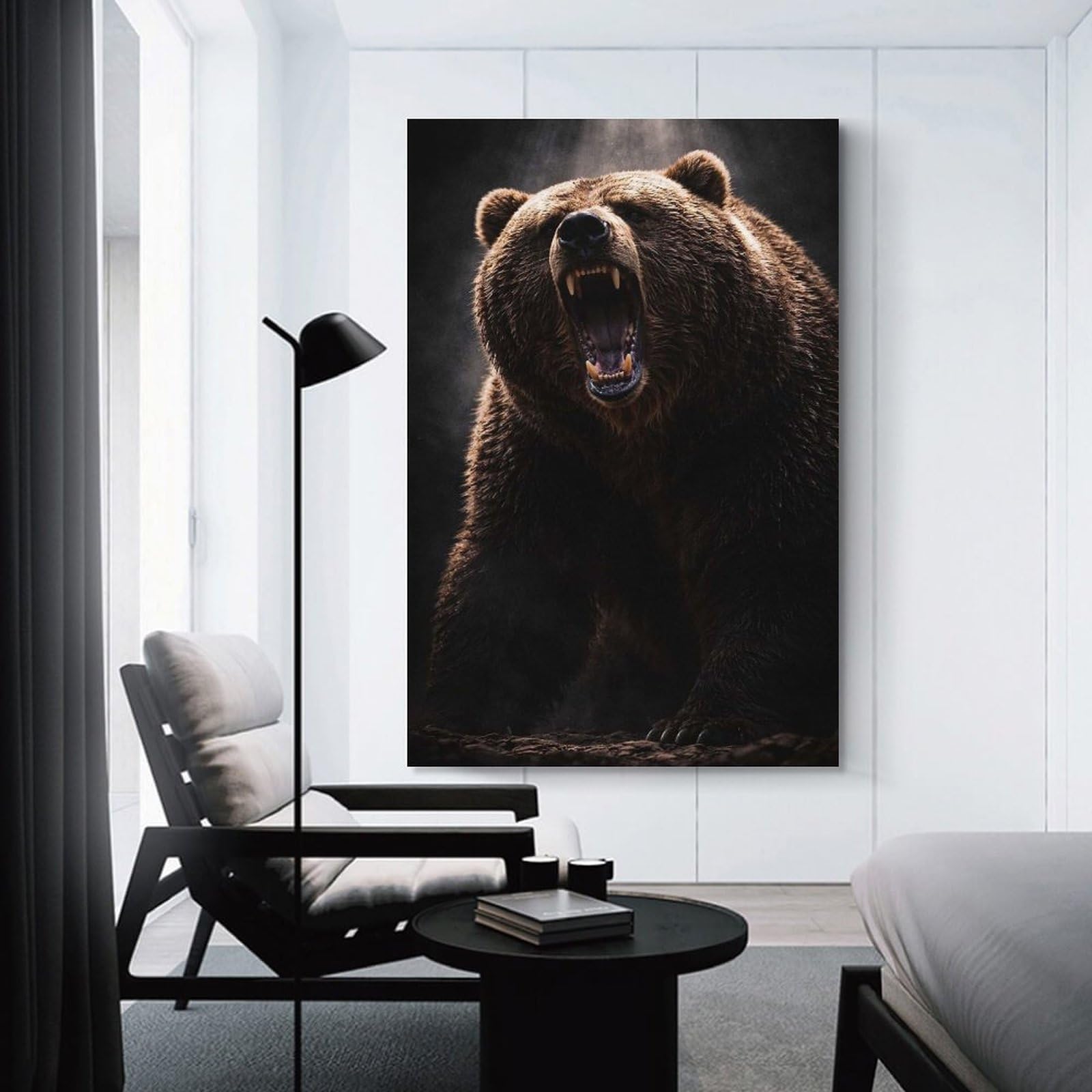 Junmoney Room Decor Wall Art Aggressive Grizzly Bear Roaring, 24x36inch(60x90cm), for Flats, Guest Rooms Or Compact Rooms, Wall Decor with Flexible Room Appeal