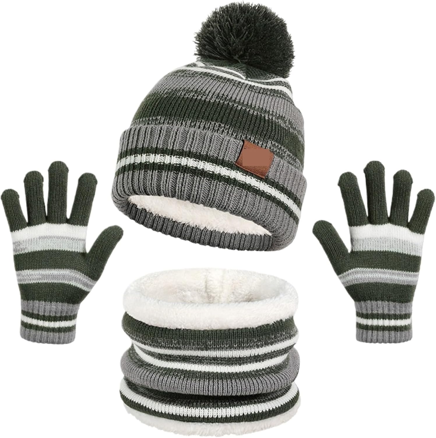 Winter Hat Scarf Gloves 3-Piece Knitted Set of Hat Scarf and Gloves for Autumn and Winter for Cold Weather(Grey)