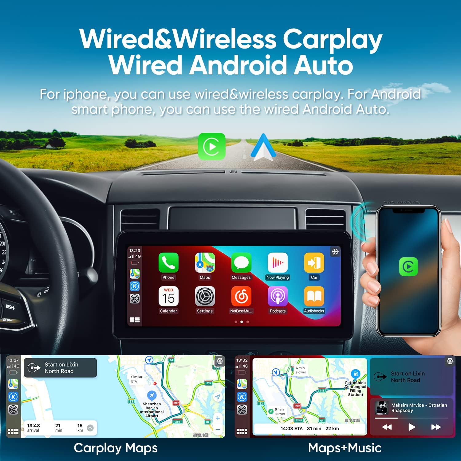 5g wifi 11 4%e2%80%b32g3gram 32g rom single din 8core adjustable touchscreen car radio with carplayandroid autofm48 eq car radiobluetooth1080p