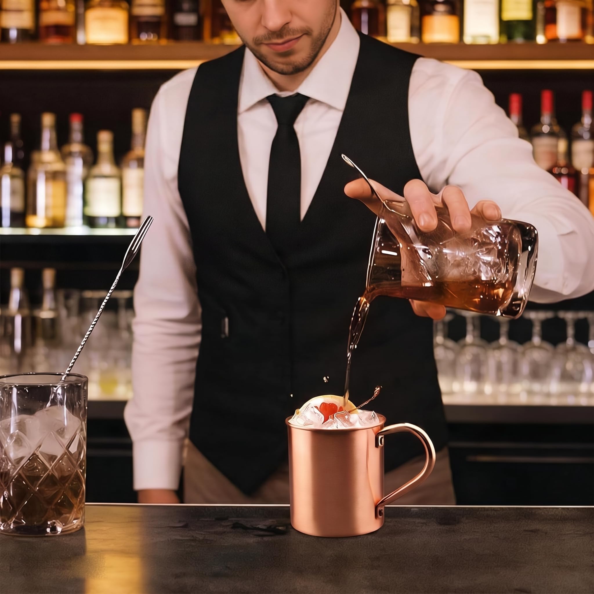 Bicchieri Moscow Mule 420ml, Acciaio Inossidabile Bicchieri Cocktail Senza Rivestimento con Bordo Arrotondato, Boccali Birra e per Ginger Beer, Fatto a Mano, Regalo
