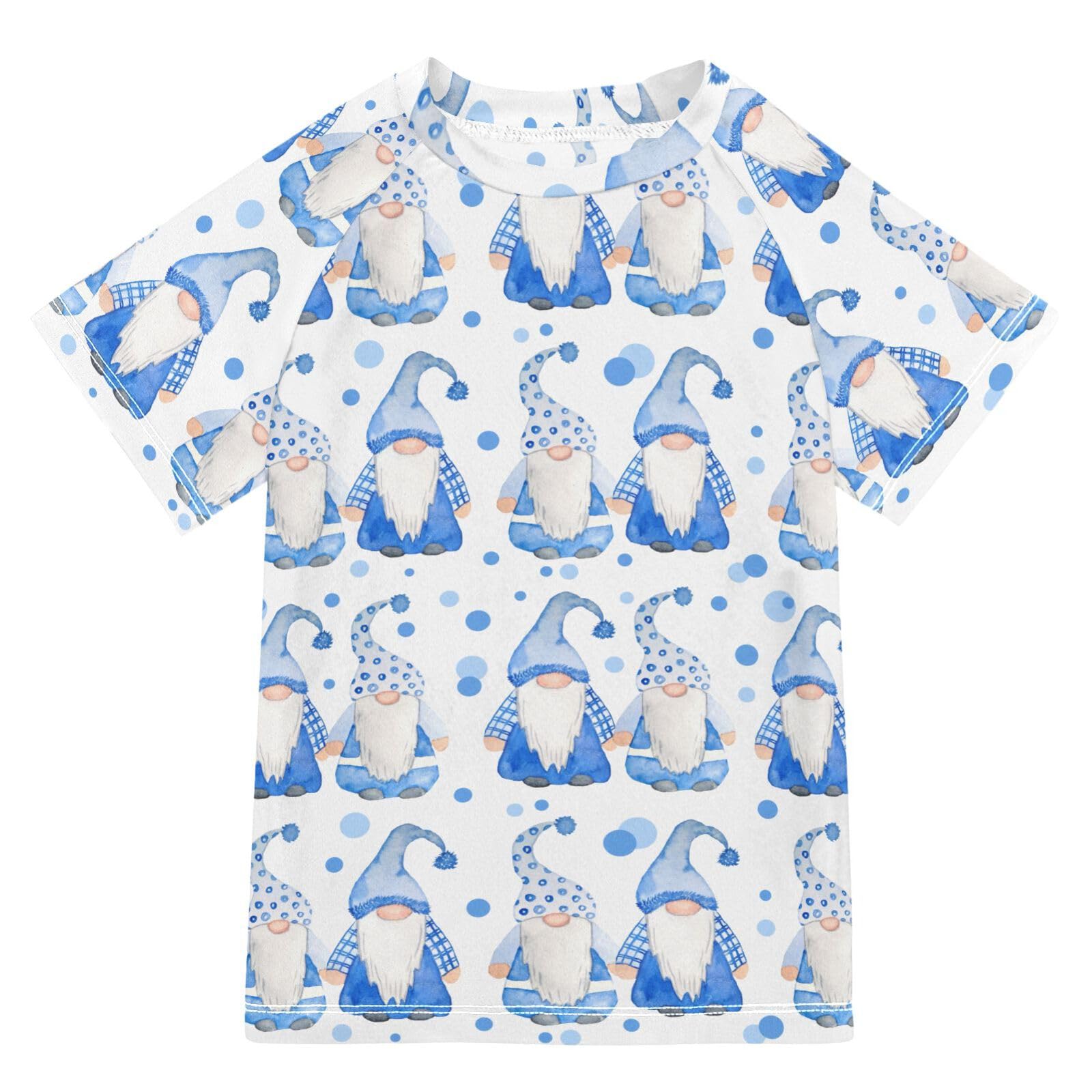 Aflyko Christmas Boys' Swim Shirt Blue Xmas Gnome Rash Guard Beachwear Sun Protection Fishing Hiking Camping Surfing Swimming Toddler Infant Summer Daily T-Shirt, 4T