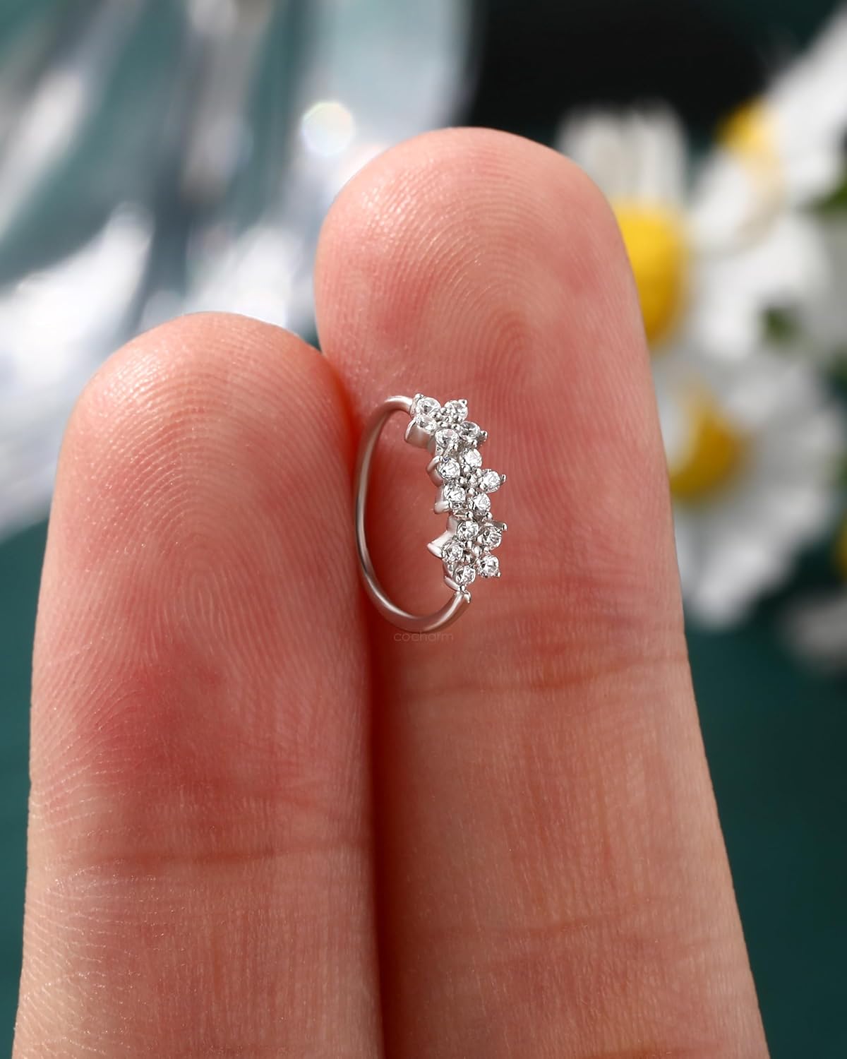 COCHARM 20G 925 Sterling Silver Small Thin Nose Ring Hoop for Women, Silver 7mm - 8mm Adjustable Half Hoop Nostril Piercing Jewelry