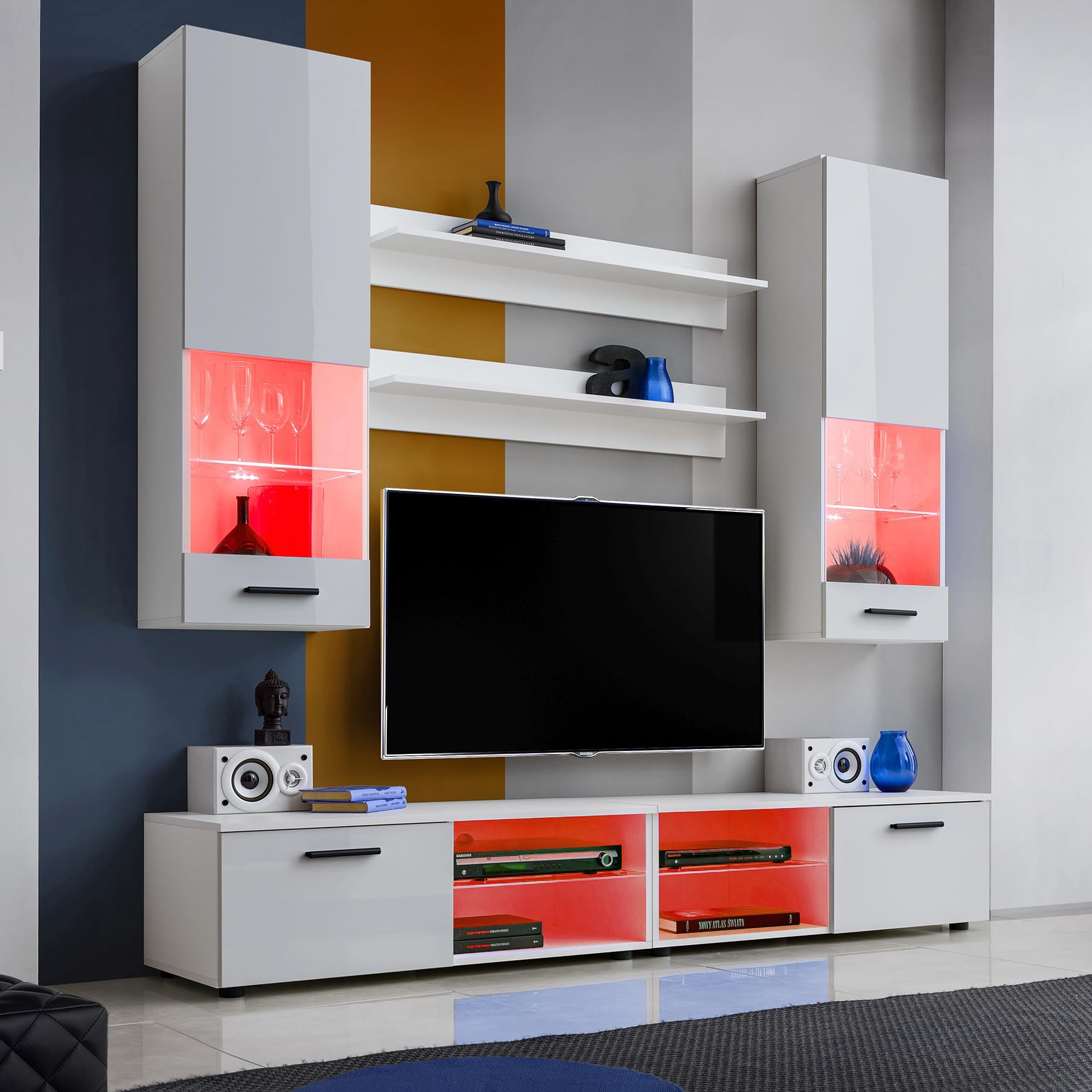 Komodee Juego de Muebles Varallo A2, Blanc Blanc, 200x195x45 cm