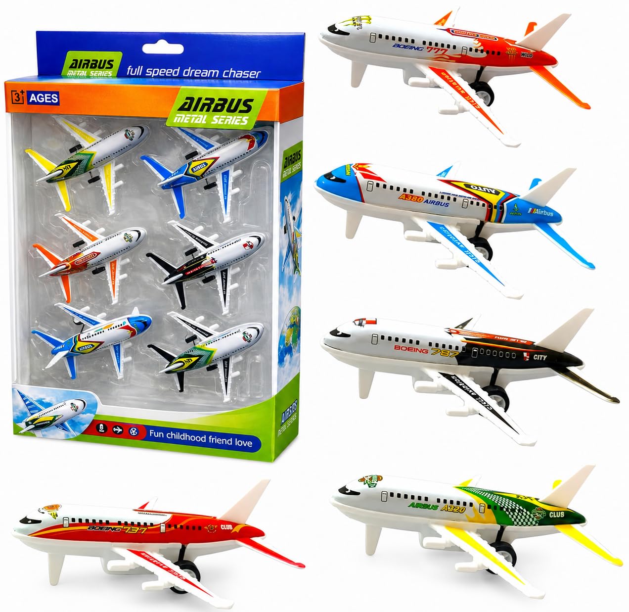 Die-Cast Airplane Model Set - Pull Back Metal Toy Planes for Kids, Assorted Mini Aircraft Toys for Boys & Girls, 3+ Years (Pack of 6)-image-20